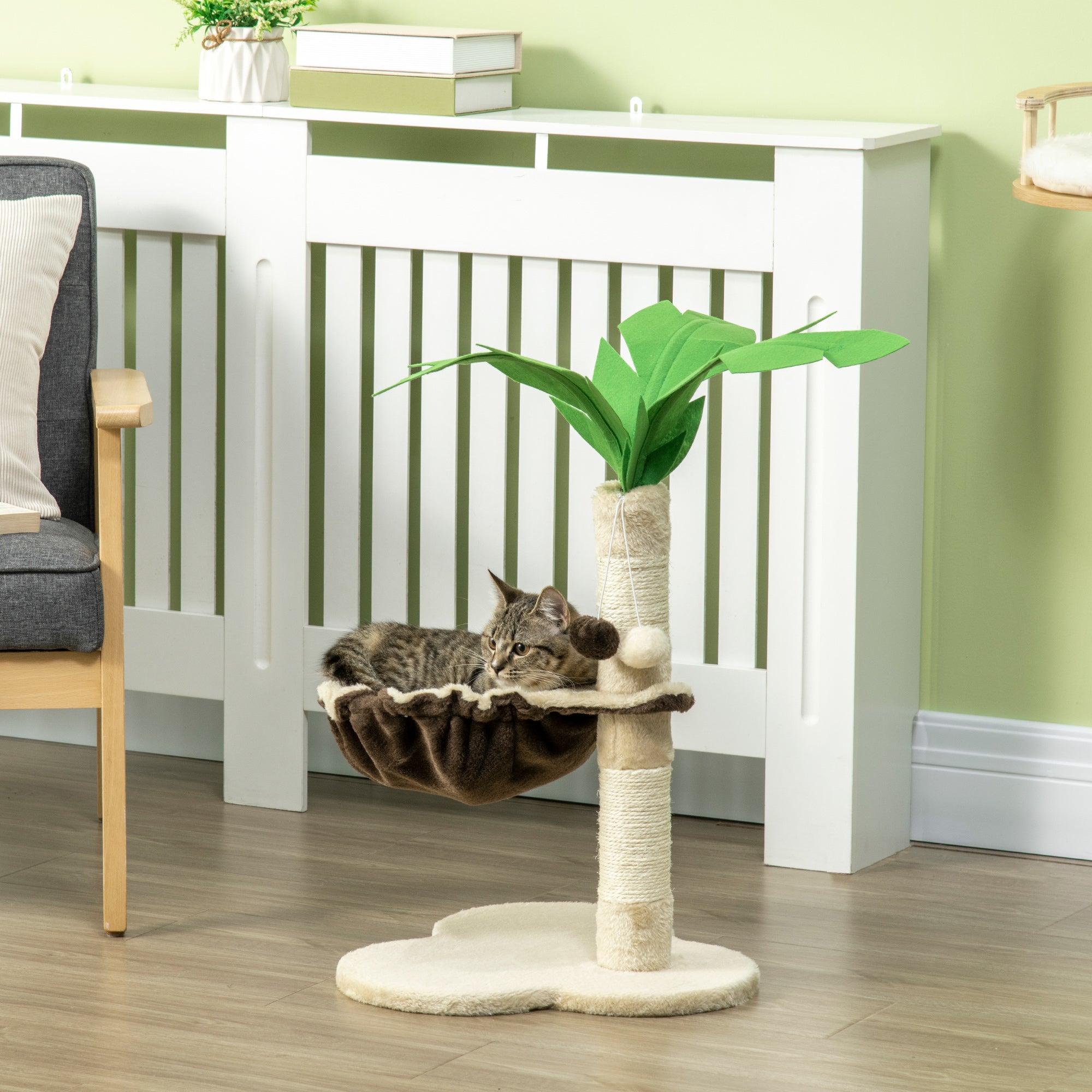 PawHut 68cm Cat Tree, Coconut Tree Shaped Kitty Activity Centre with Hammock, Cat Tower with Sisal Scratching Post, Beige