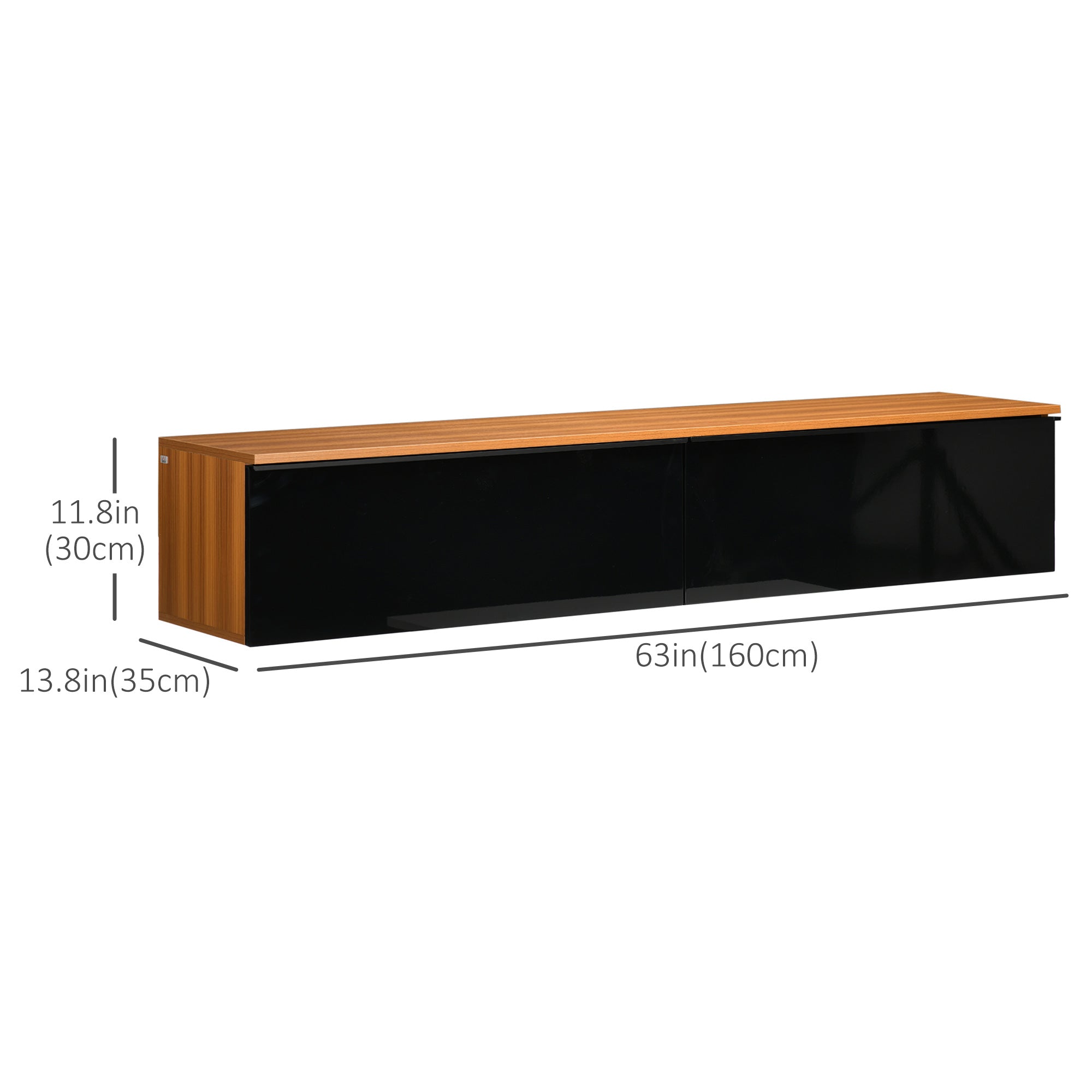 HOMCOM Floating TV Stand Cabinet, Media Console for TVs up to 70" with High Gloss Effect, Wall Mounted Entertainment Unit with Storage Cupboards, Brown and Black