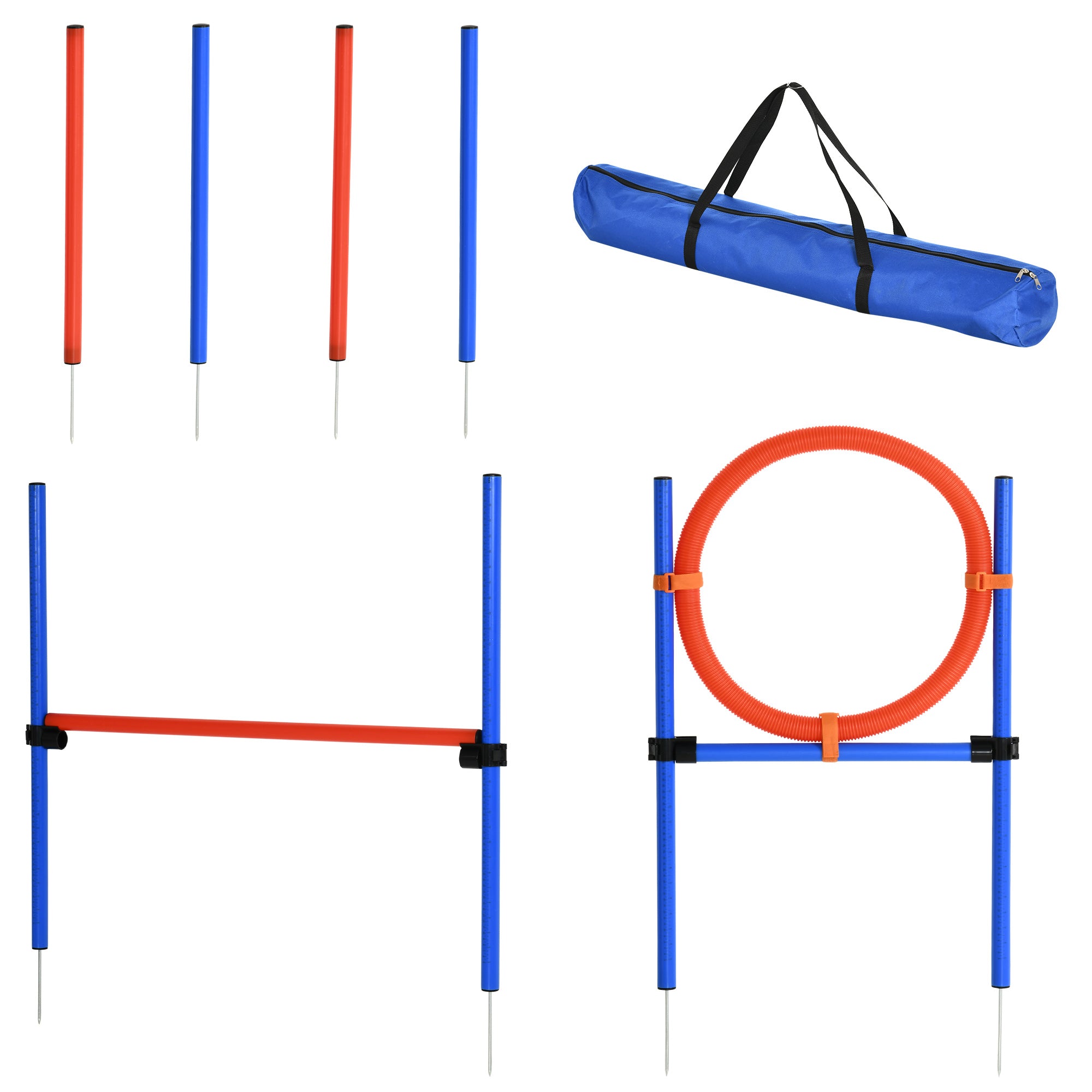 PawHut Dog Pet Agility Training Kit High Jump Weave Pole Ring Obedience Training Set Adjustable Equipment Portable