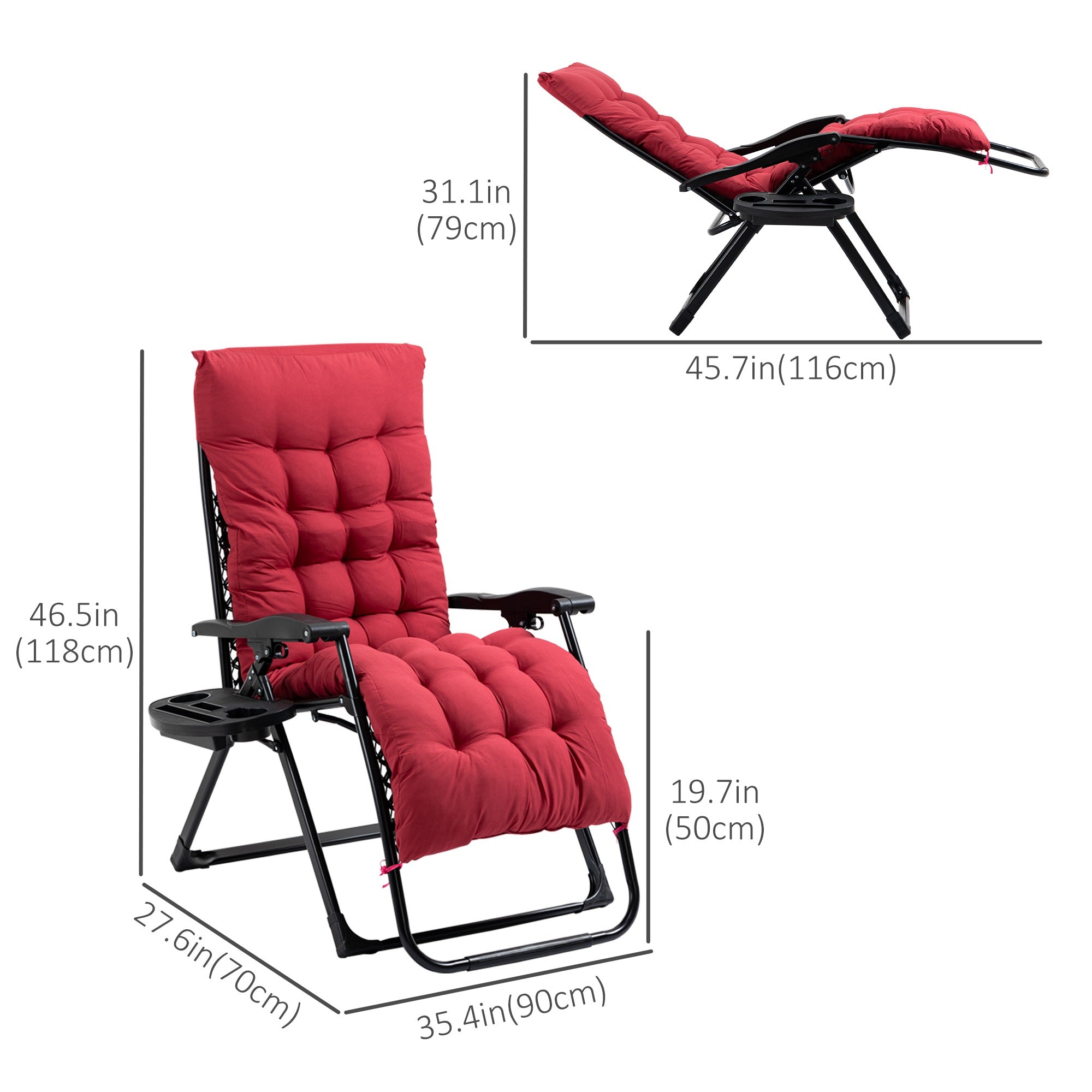 Outsunny Padded Zero Gravity Chair, Folding Recliner Chair, Patio Lounger with Cup Holder, Adjustable Backrest, Removable Cushion for Outdoor, Patio, Deck, and Poolside, Red