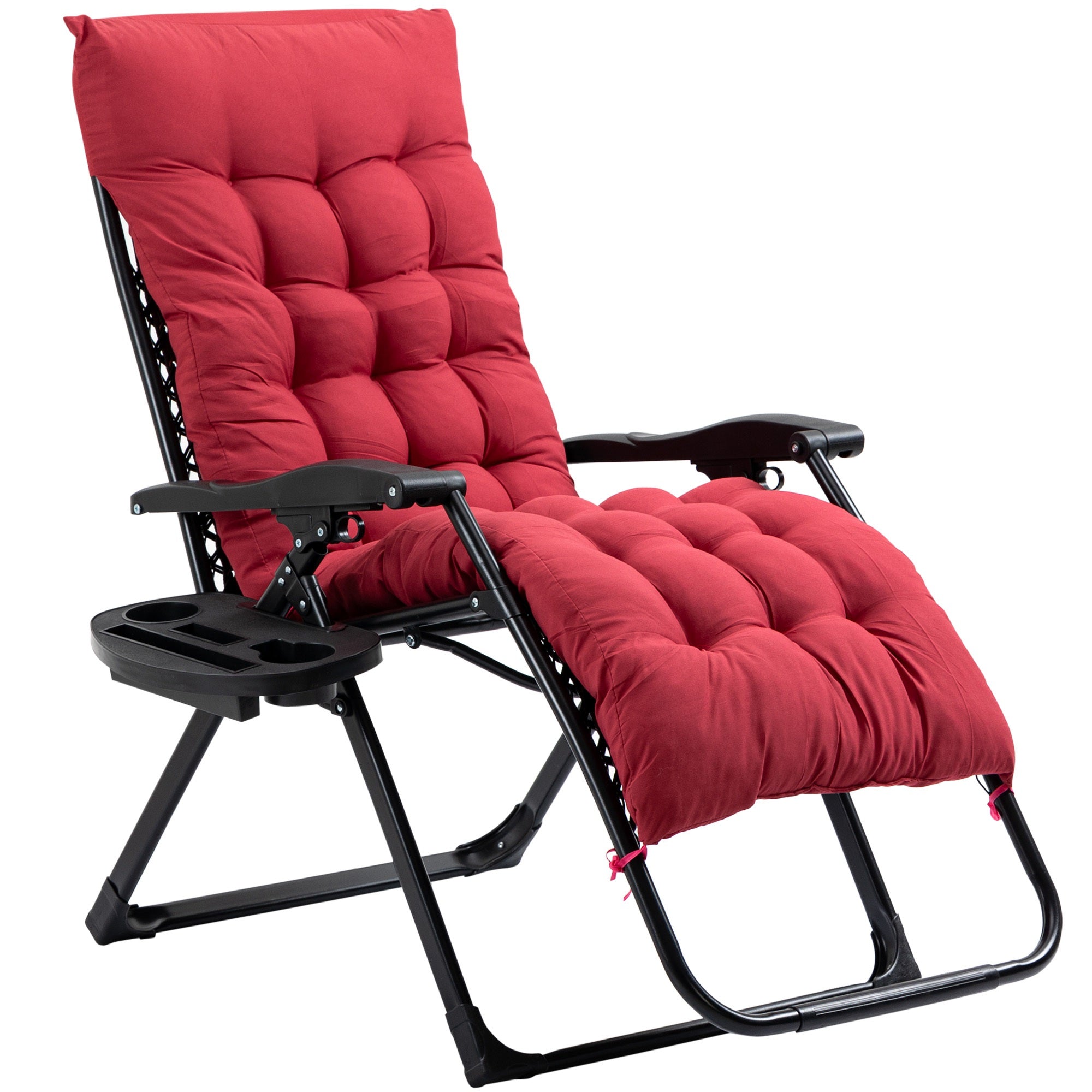 Outsunny Padded Zero Gravity Chair, Folding Recliner Chair, Patio Lounger with Cup Holder, Adjustable Backrest, Removable Cushion for Outdoor, Patio, Deck, and Poolside, Red