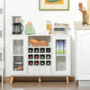 HOMCOM Modern Sideboard Storage Cabinet, Kitchen Cupboard Bar Server with Glass Doors, Drawer & 12-Bottle Wine Rack, White