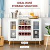 HOMCOM Modern Sideboard Storage Cabinet, Kitchen Cupboard Bar Server with Glass Doors, Drawer & 12-Bottle Wine Rack, White