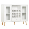 HOMCOM Modern Sideboard Storage Cabinet, Kitchen Cupboard Bar Server with Glass Doors, Drawer & 12-Bottle Wine Rack, White