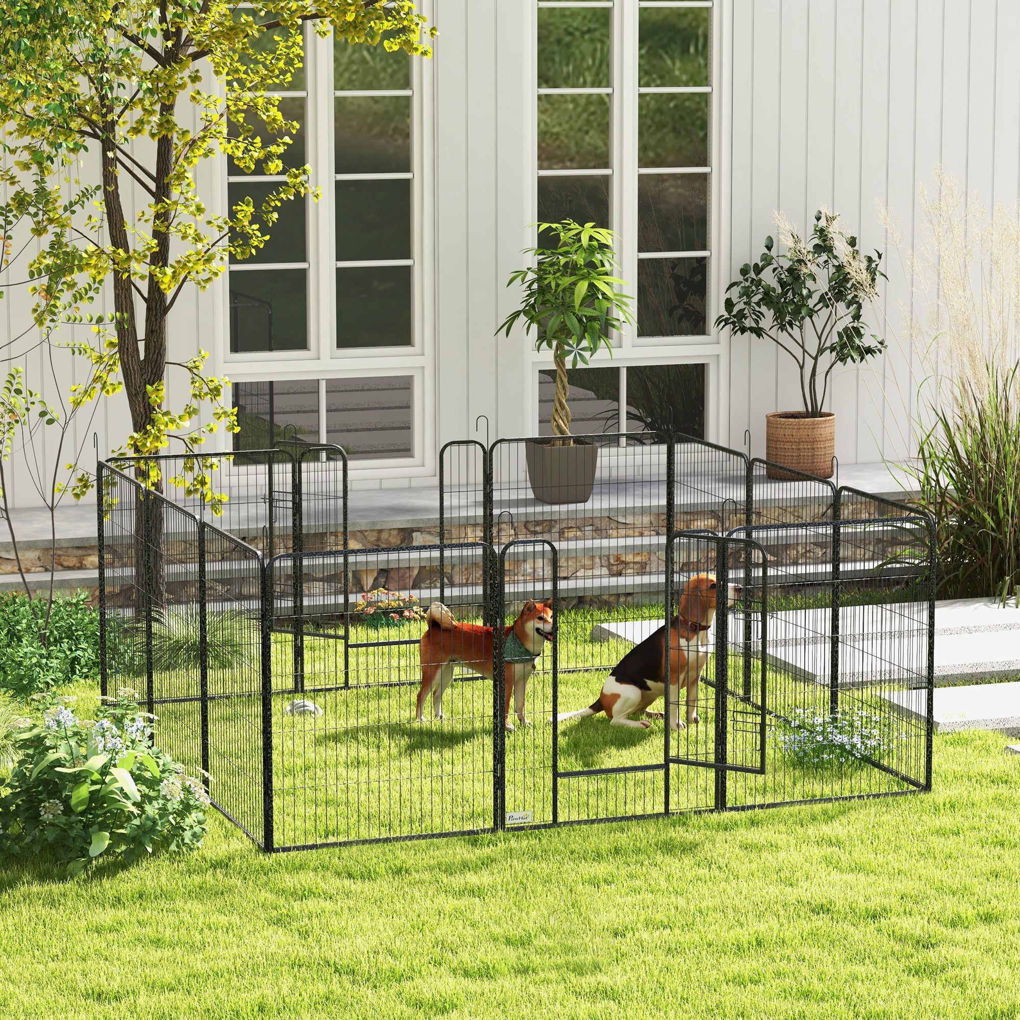 PawHut Dog Pen 12 Panels Puppy Pen Heavy Duty Pet Playpen for Indoor Outdoor for Dogs, Rabbits, Ducks 100cm High