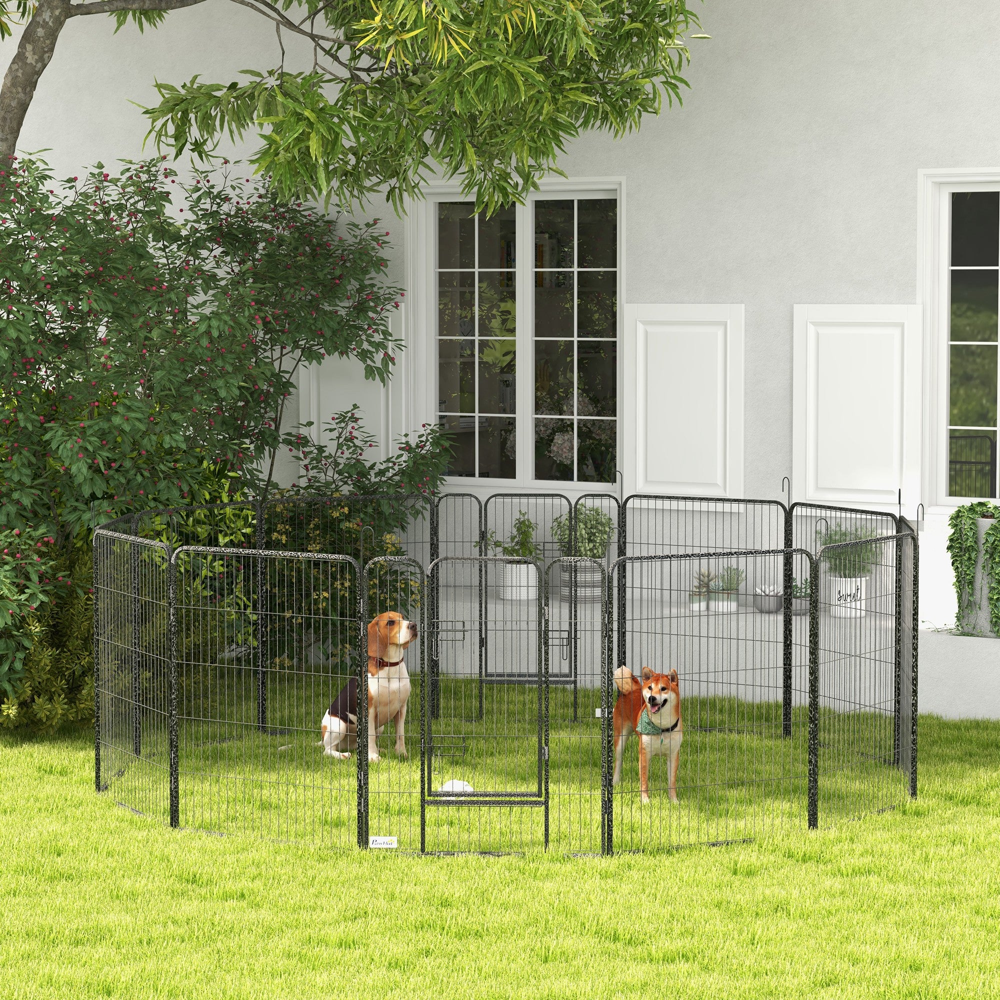 PawHut Dog Playpen, Heavy-duty Metal Puppy Play Pen, Pet Exercise Fences for Outside and Indoor, DIY Design with Door for Multiple Dogs, 12 Panels, 39"H