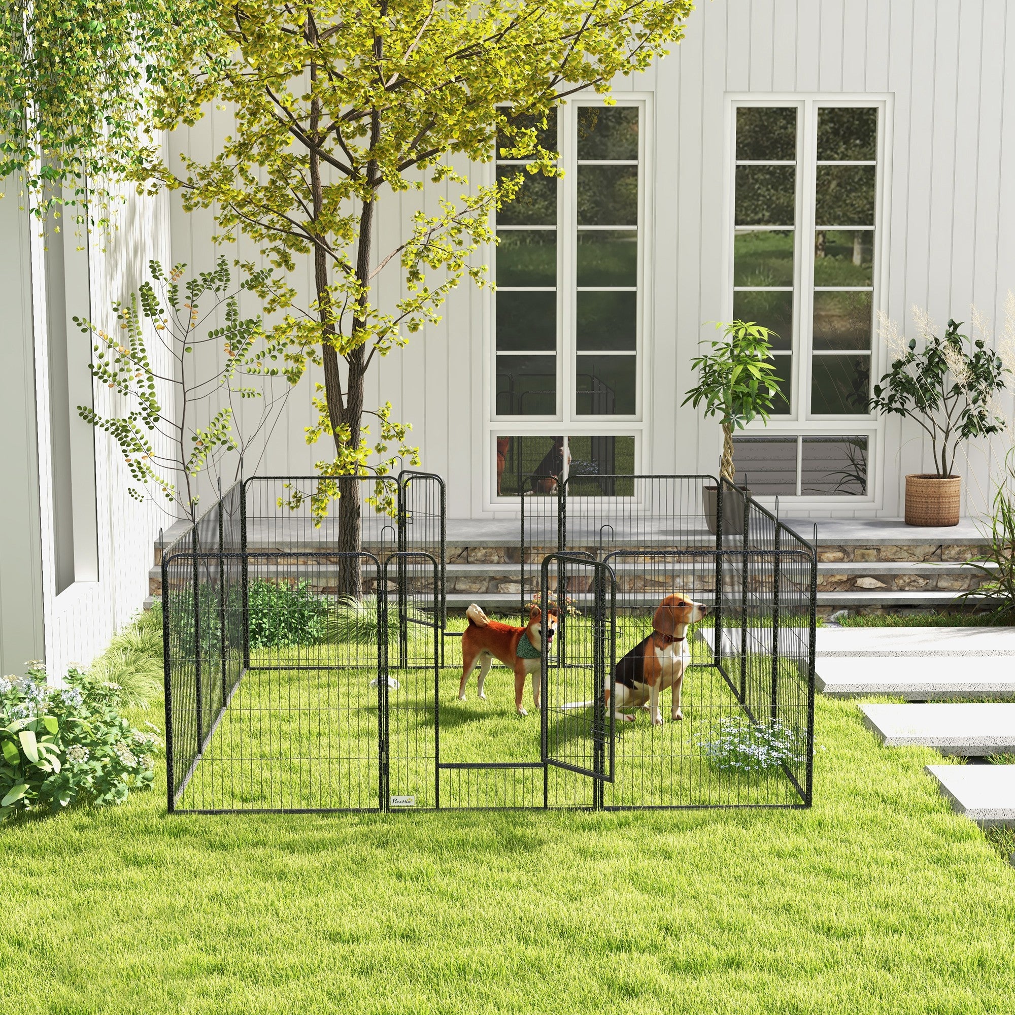 PawHut Dog Playpen, Heavy-duty Metal Puppy Play Pen, Pet Exercise Fences for Outside and Indoor, DIY Design with Door for Multiple Dogs, 12 Panels, 39"H