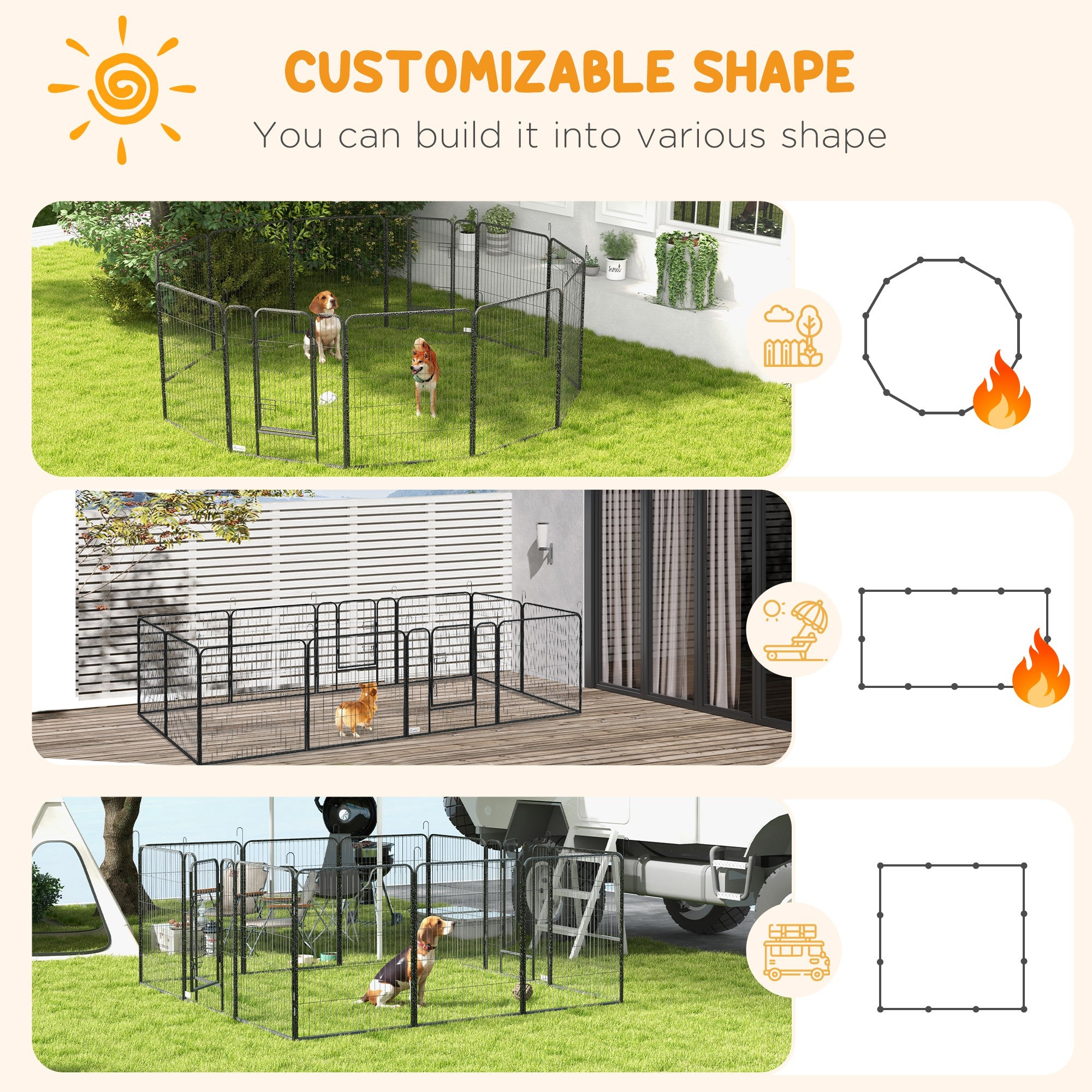 PawHut Dog Playpen, Heavy-duty Metal Puppy Play Pen, Pet Exercise Fences for Outside and Indoor, DIY Design with Door for Multiple Dogs, 12 Panels, 39"H