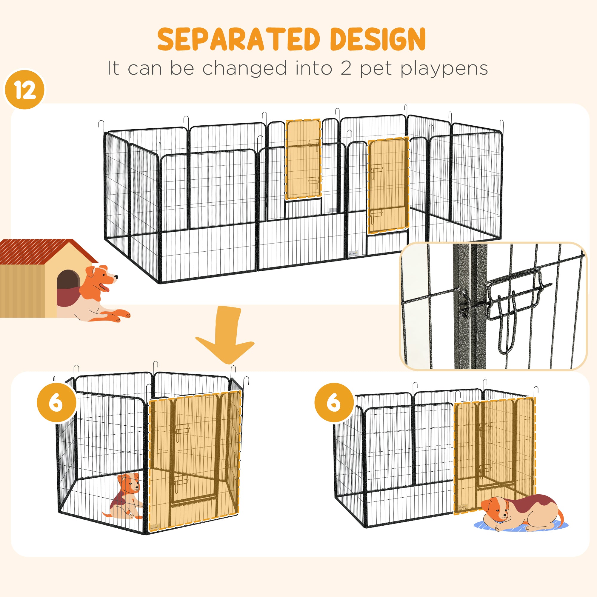 PawHut Dog Playpen, Heavy-duty Metal Puppy Play Pen, Pet Exercise Fences for Outside and Indoor, DIY Design with Door for Multiple Dogs, 12 Panels, 39"H