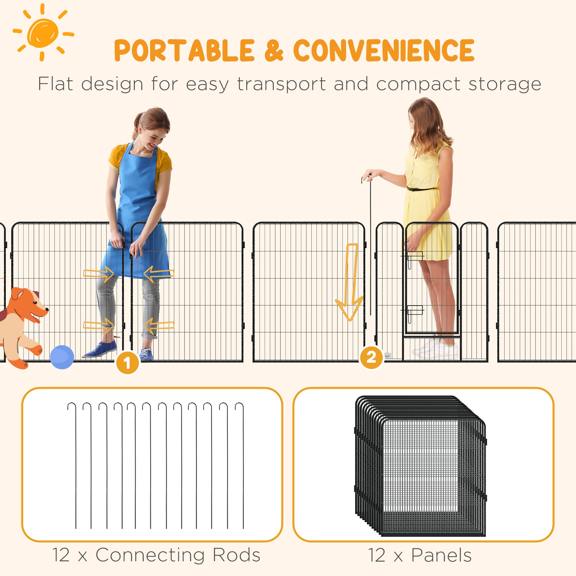 PawHut Dog Playpen, Heavy-duty Metal Puppy Play Pen, Pet Exercise Fences for Outside and Indoor, DIY Design with Door for Multiple Dogs, 12 Panels, 39"H