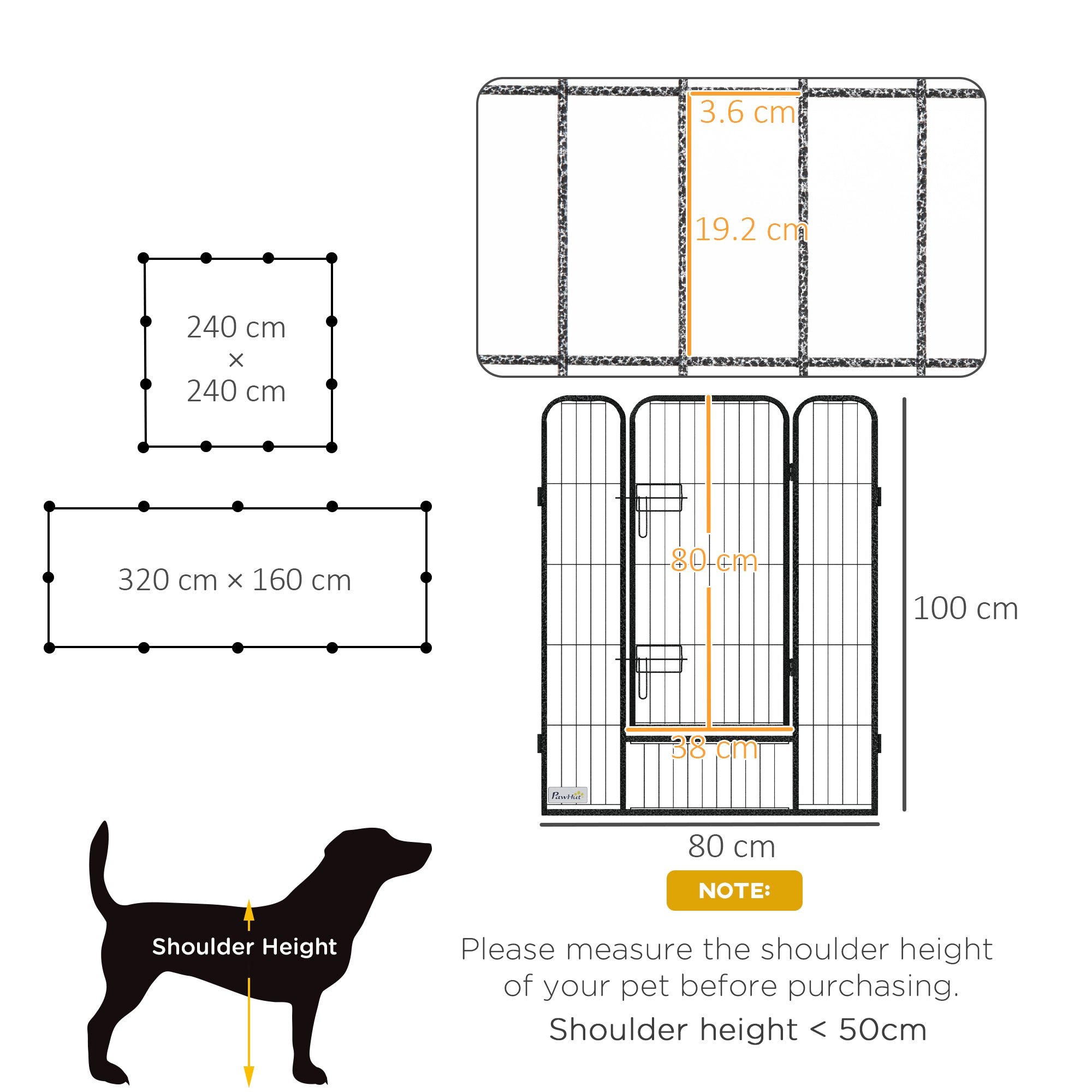 PawHut Dog Pen 12 Panels Puppy Pen Heavy Duty Pet Playpen for Indoor Outdoor for Dogs, Rabbits, Ducks 100cm High