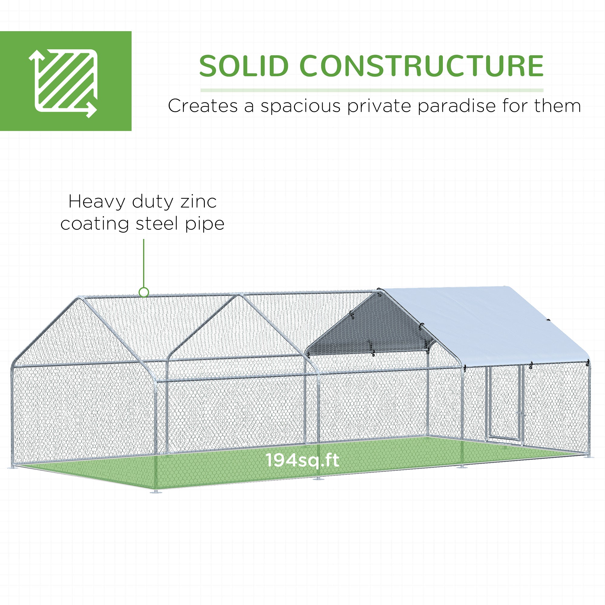 PawHut 9.8' x 19.7' Metal Chicken Coop, Galvanized Walk-in Hen House, Poultry Cage with 1.25" Tube, Waterproof UV-Protection Cover for Rabbits, Ducks