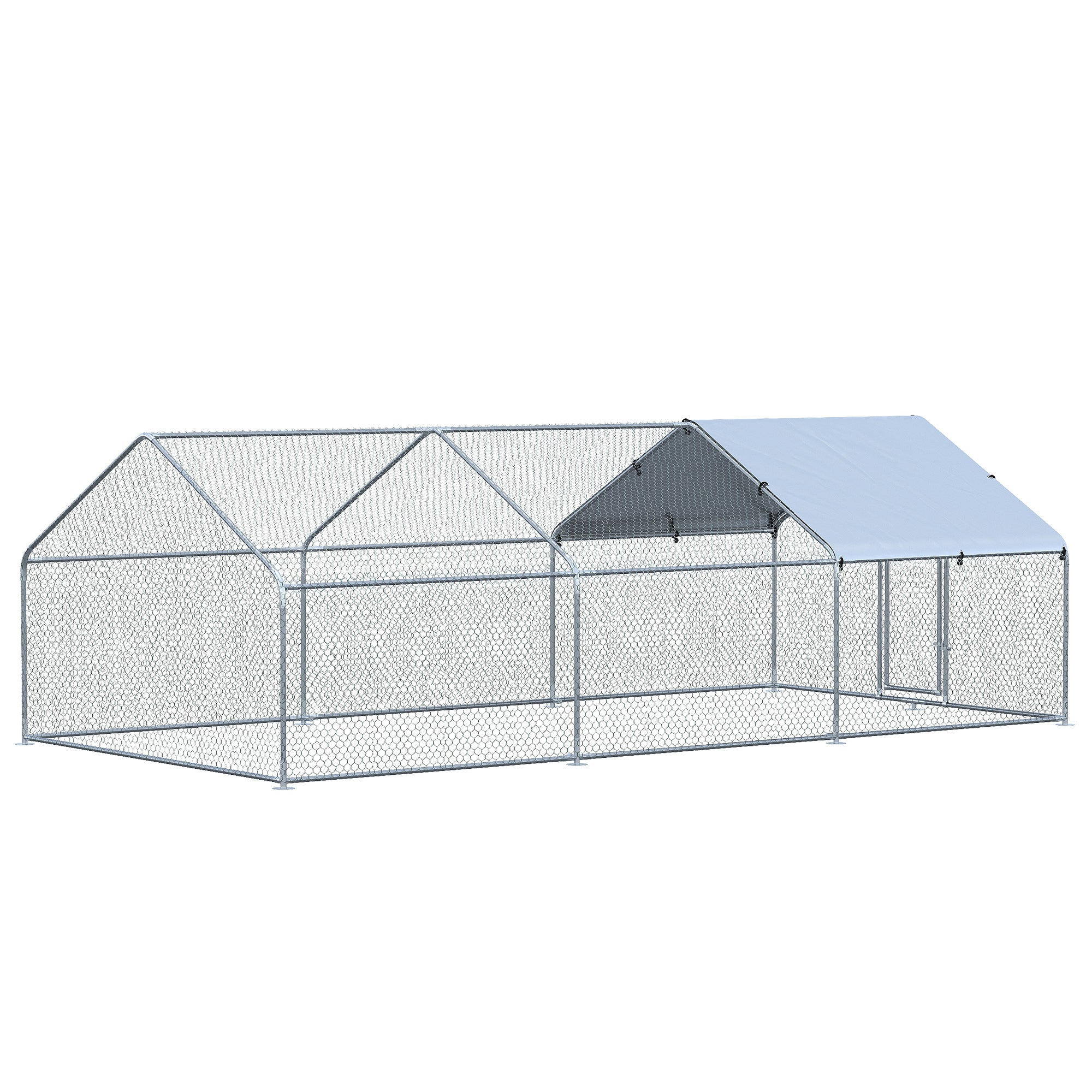 PawHut Large Chicken Coop Metal Chicken Run for Chicken with Waterproof and Anti-UV Cover, Spire Shaped Walk-in Fence Cage Hen House for Outdoor and Yard Farm Use, 1.26" Dia, 9.8' x 19.7' x 6.4'