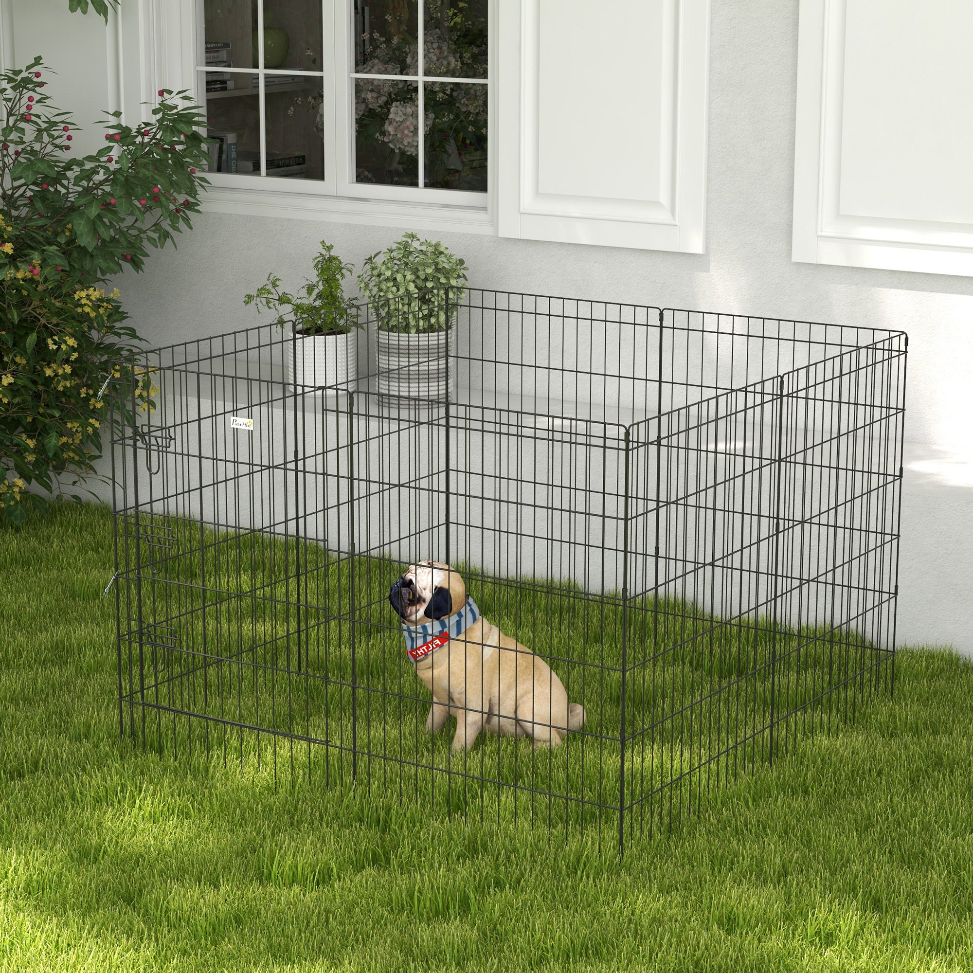 PawHut Dog Pen, 8 Panel Dog Playpen, DIY Design with Door, for Medium Dogs, Puppies, Small Animals, for Indoor/Outdoor Use, 91cm High