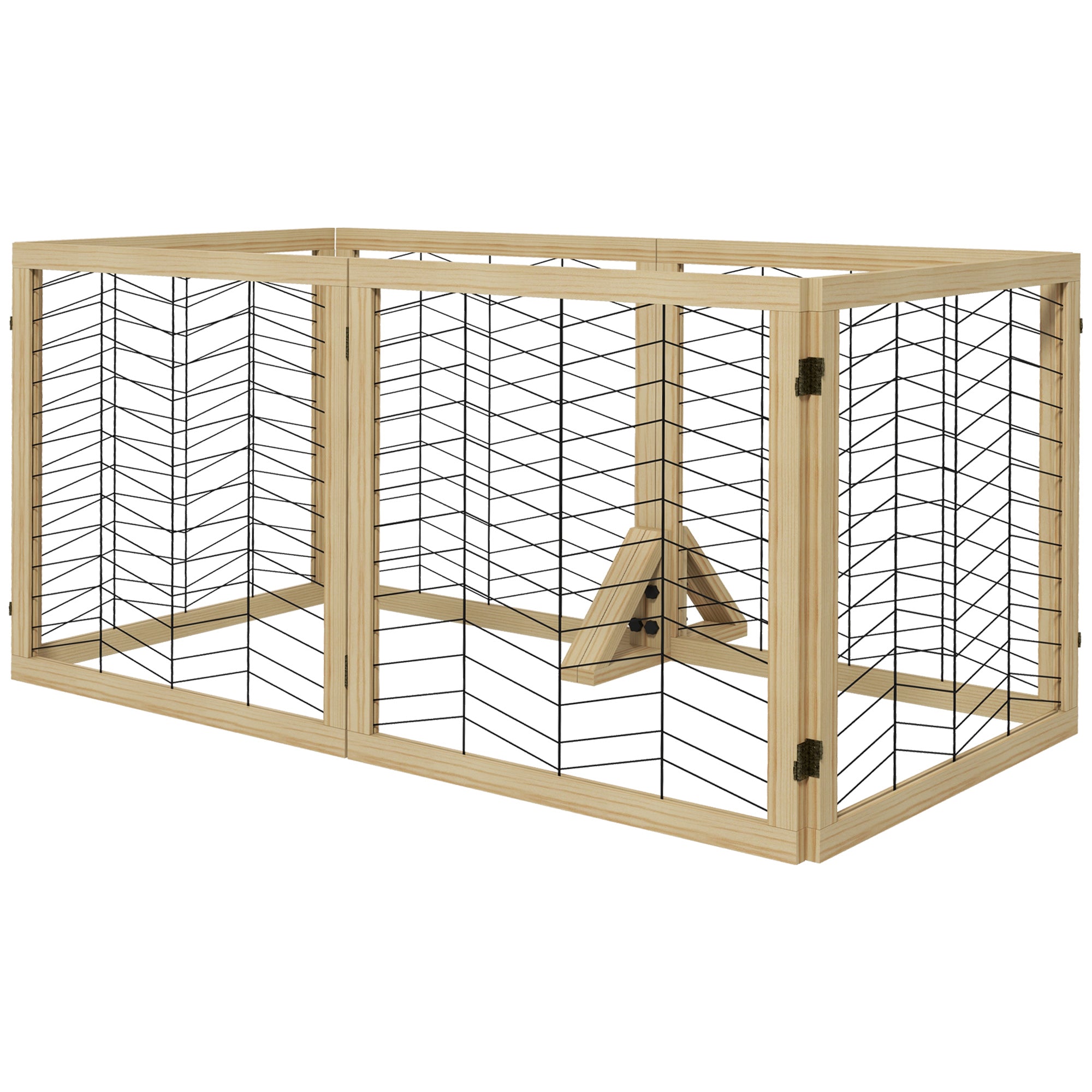 PawHut Freestanding Pet Gate, 6 Panels Dog Playpen, Foldable Dog Barrier with 2 Pcs Support Feet, for House, Doorway, Stairs, Small and Medium Dogs - Natural Wood