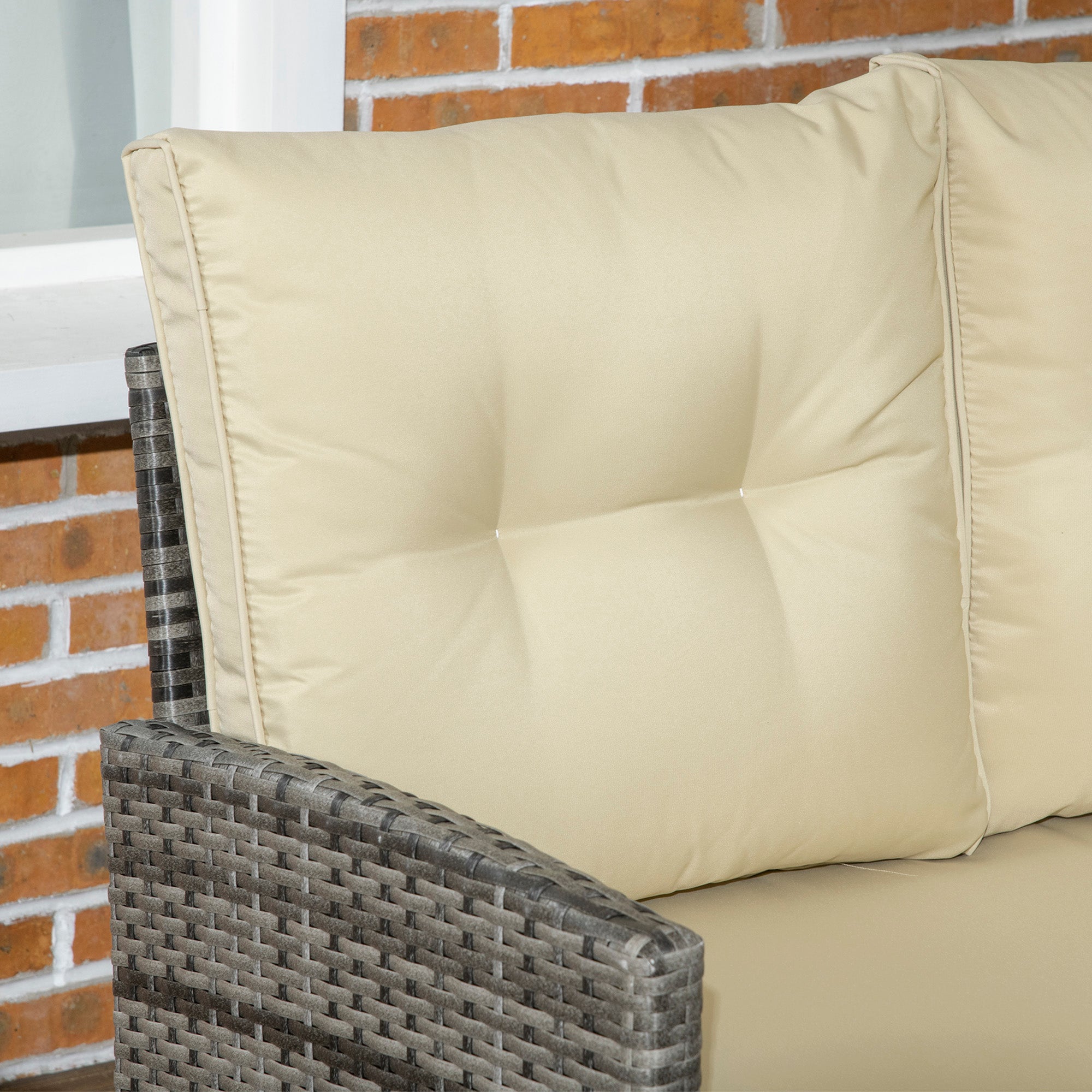 Outsunny 6 Pieces Wicker Patio Dining Set Outdoor Furniture Set with Removable Cushions, Glass Top Dining Table, 2 Ottomans, PE Rattan Conversation Set for Garden Poolside, Khaki