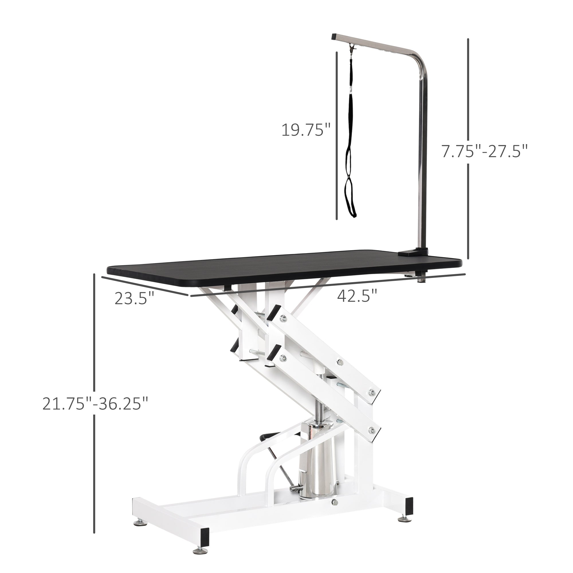 PawHut 43" Hydraulic Dog Grooming Table, Deluxe Professional Pet Grooming Table for Larger Dogs, Z-Lift Design with Arm Noose - Black