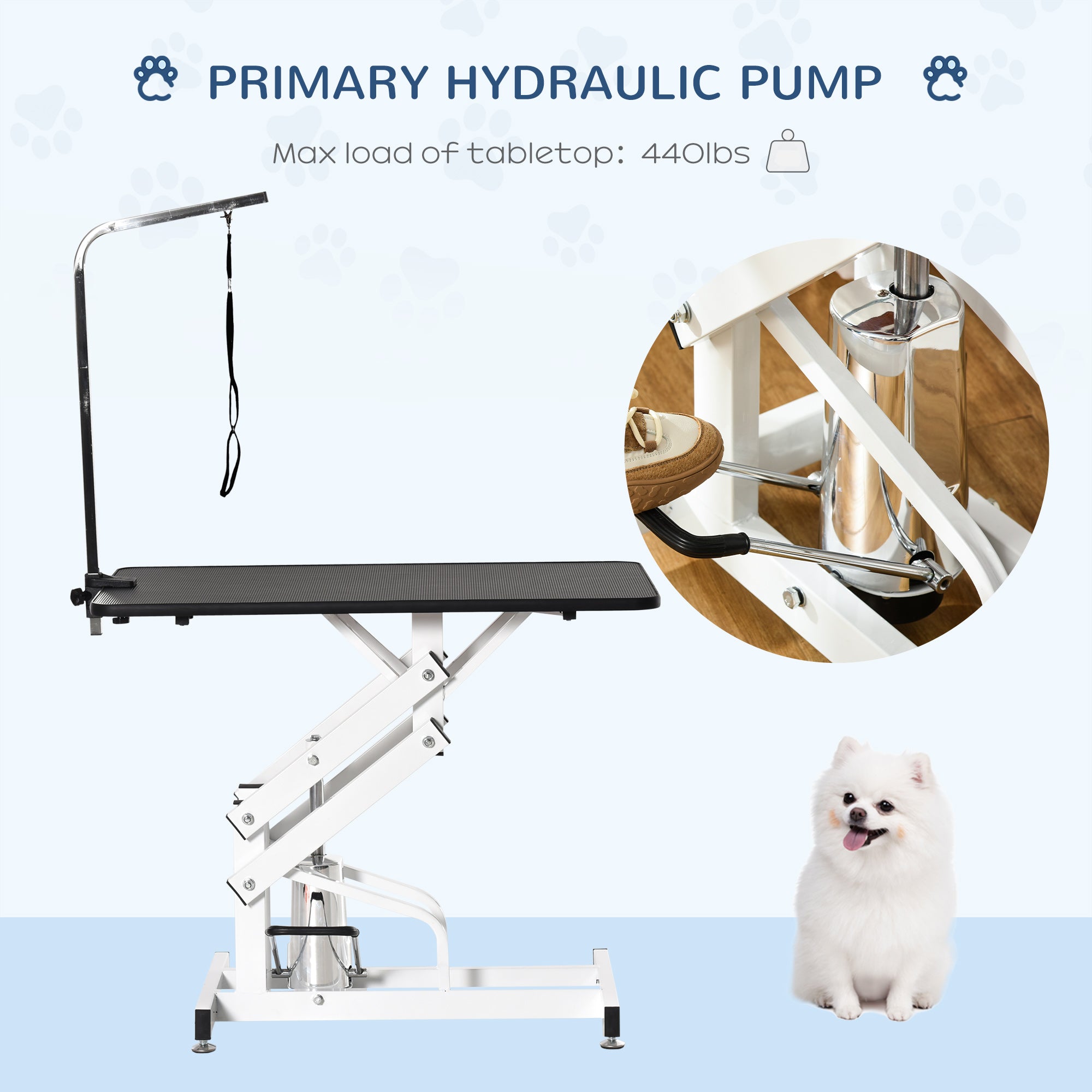 PawHut 43" Hydraulic Dog Grooming Table, Deluxe Professional Pet Grooming Table for Larger Dogs, Z-Lift Design with Arm Noose - Black