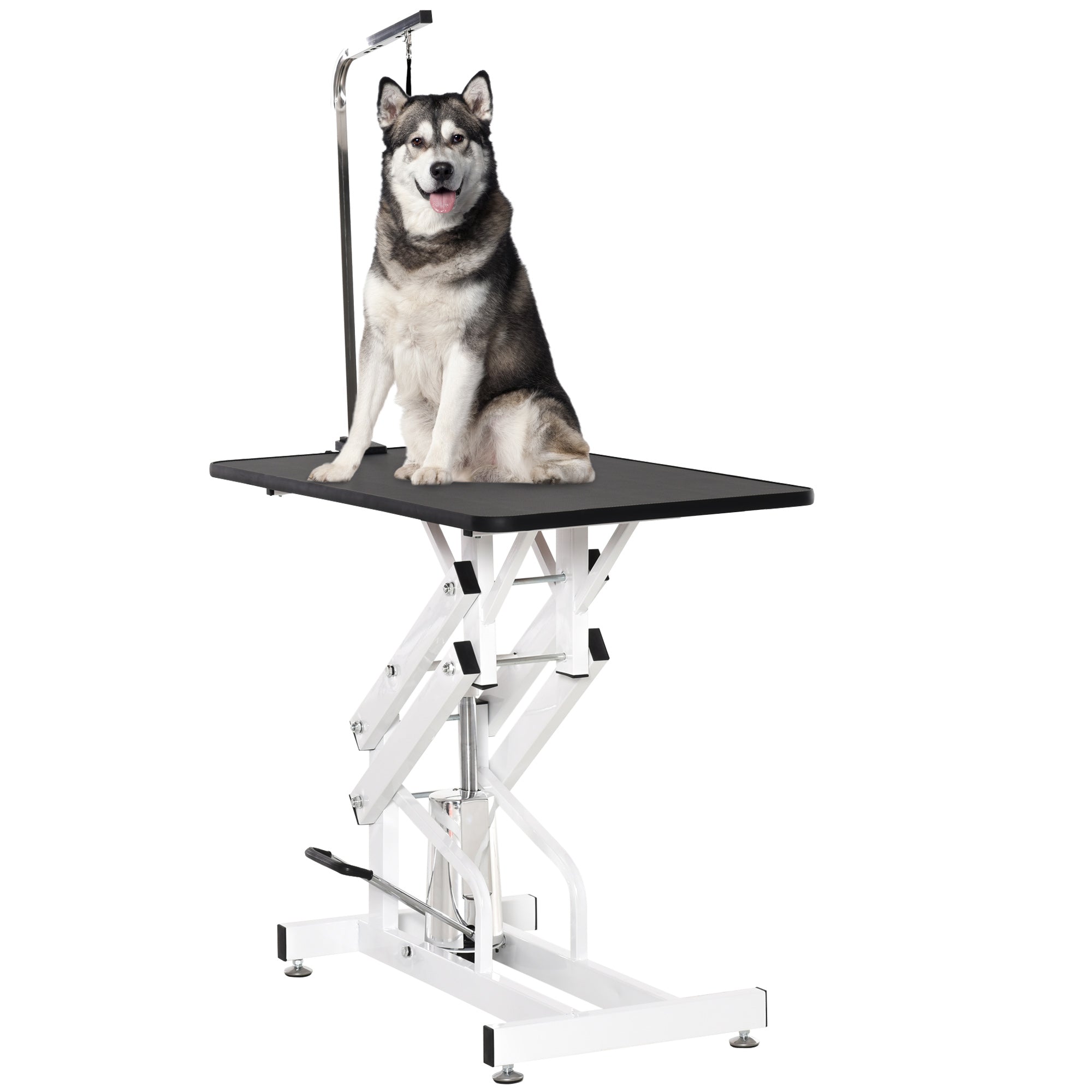 PawHut 43" Hydraulic Dog Grooming Table, Deluxe Professional Pet Grooming Table for Larger Dogs, Z-Lift Design with Arm Noose - Black