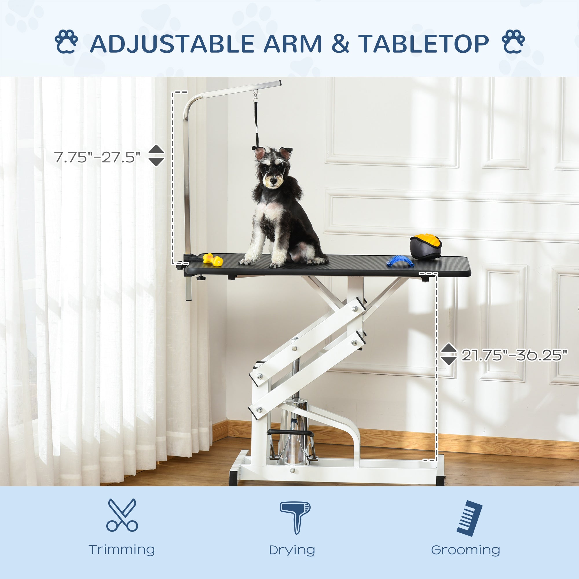 PawHut 43" Hydraulic Dog Grooming Table, Deluxe Professional Pet Grooming Table for Larger Dogs, Z-Lift Design with Arm Noose - Black
