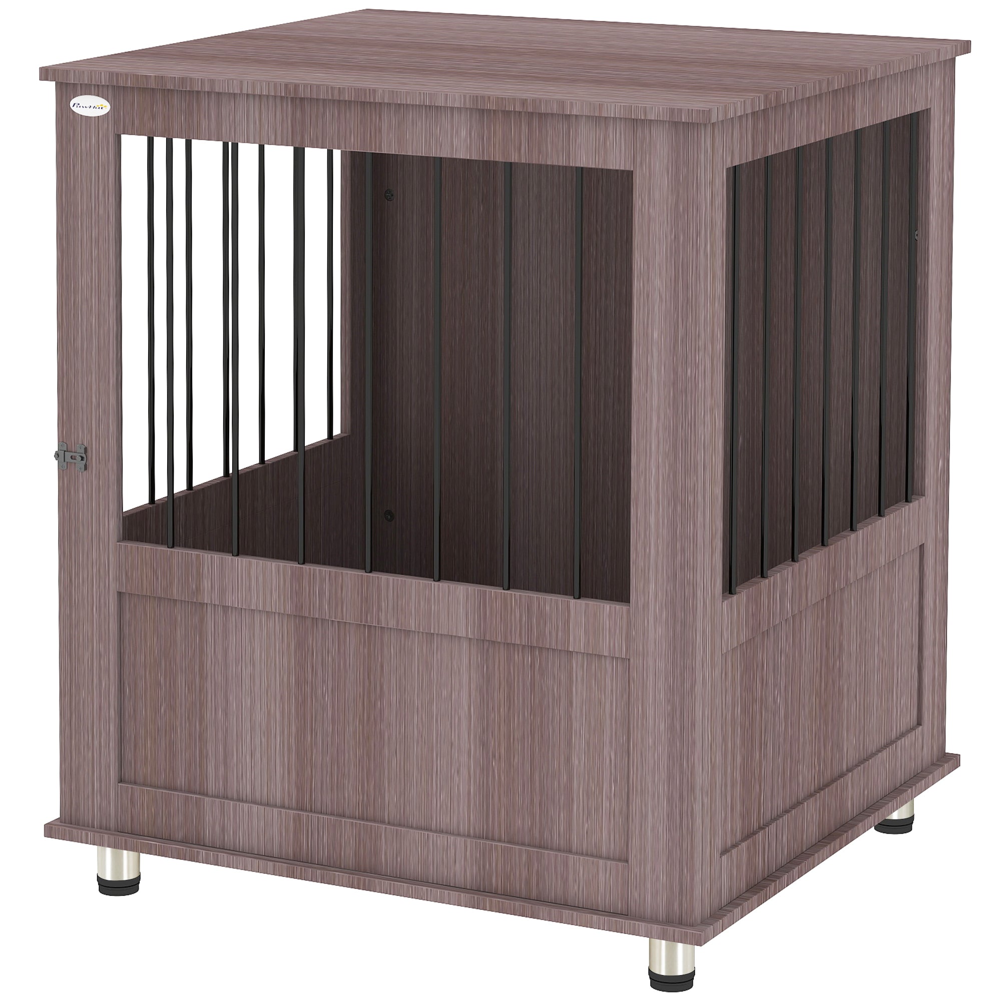 PawHut Dog Crate Furniture End Table, Pet Kennel for Small Dogs with Magnetic Door Indoor Animal Cage, Grey, 60 x 55 x 70 cm, Purple