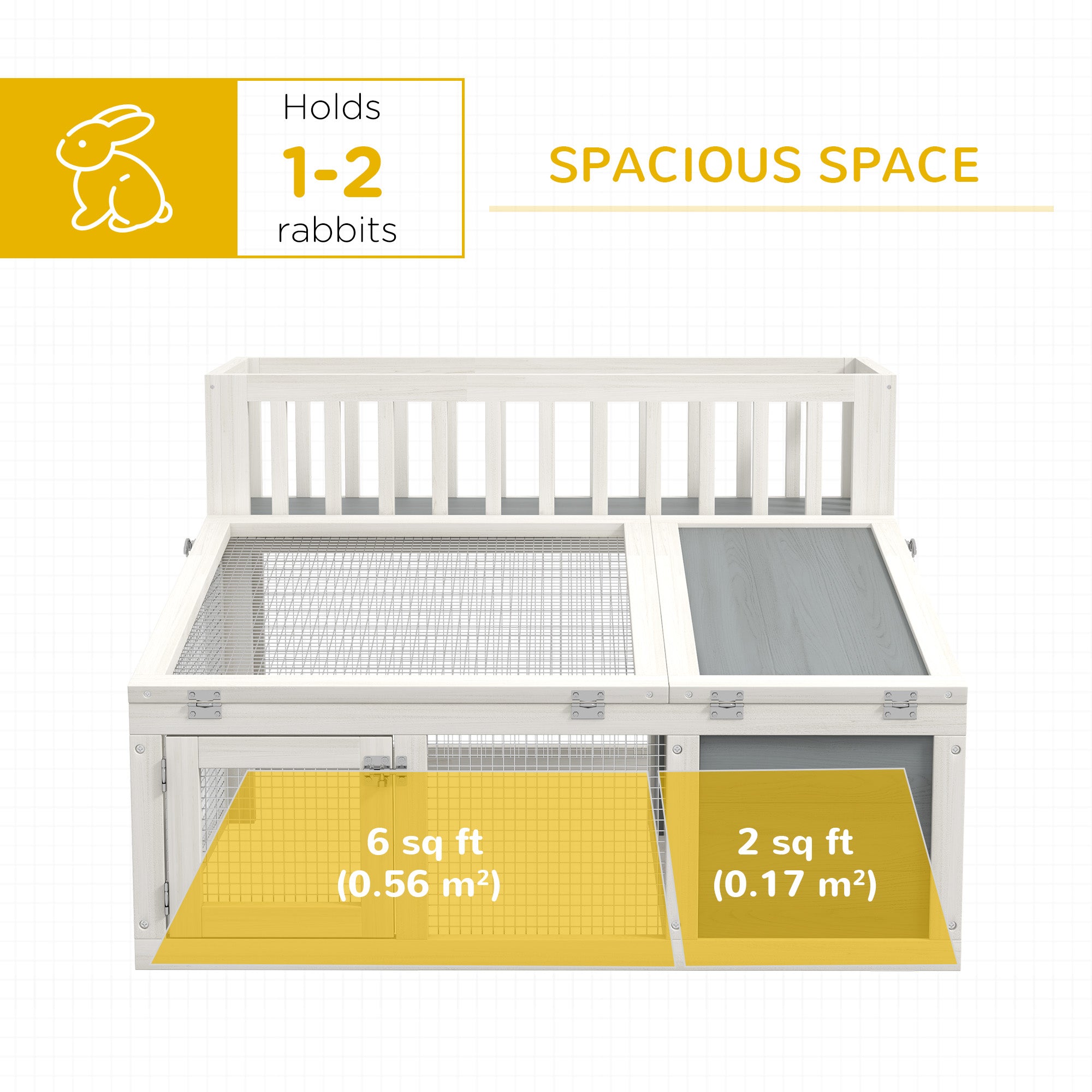 PawHut Rabbit Hutch Outdoor Indoor with Storage Shelf, Wooden Bunny Cage Guinea Pig Cage with Run, Openable Tops, for 1-2 Rabbits, 37" x 35" x 24", Grey