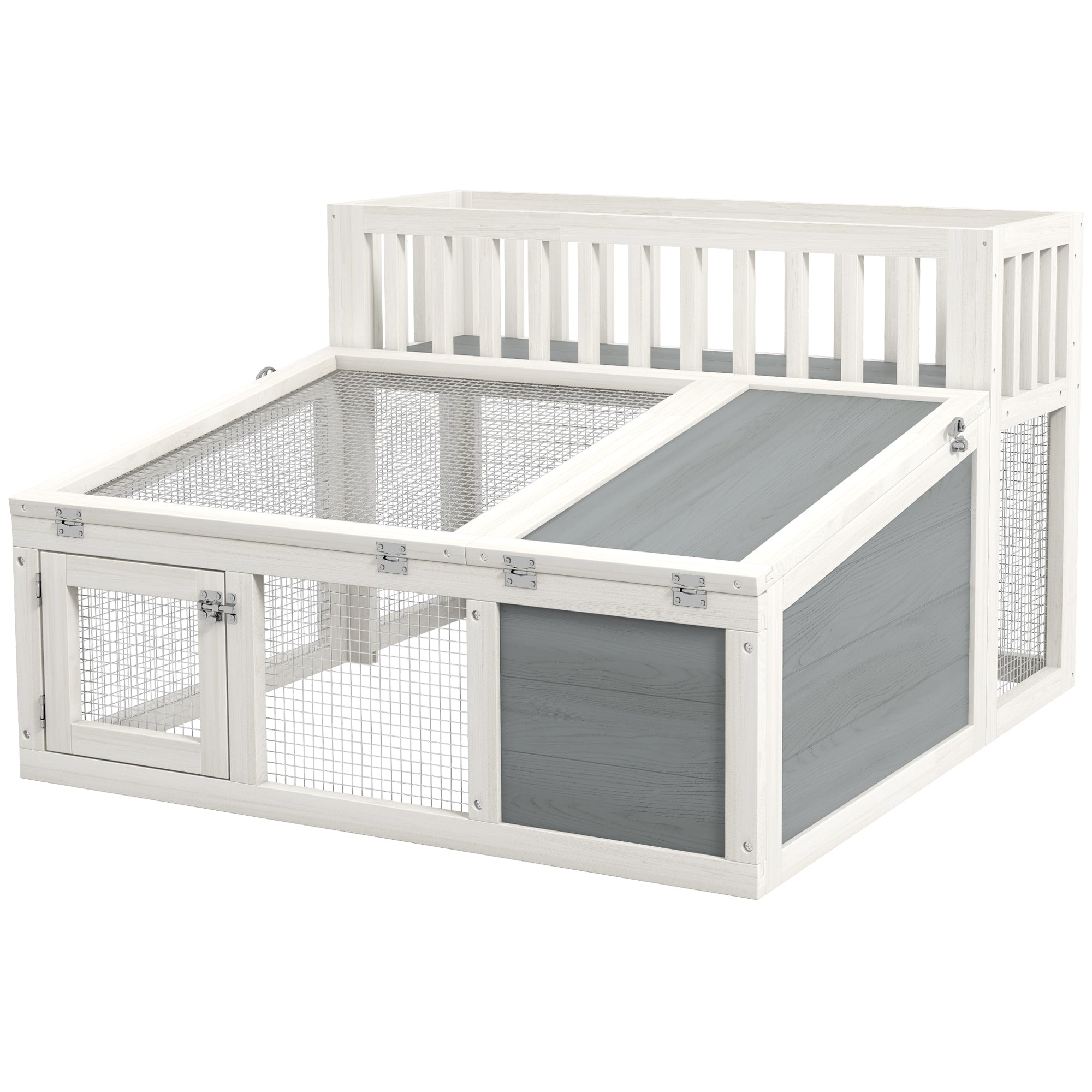 PawHut Rabbit Hutch Outdoor Indoor with Storage Shelf, Wooden Bunny Cage Guinea Pig Cage with Run, Openable Tops, for 1-2 Rabbits, 37" x 35" x 24", Grey