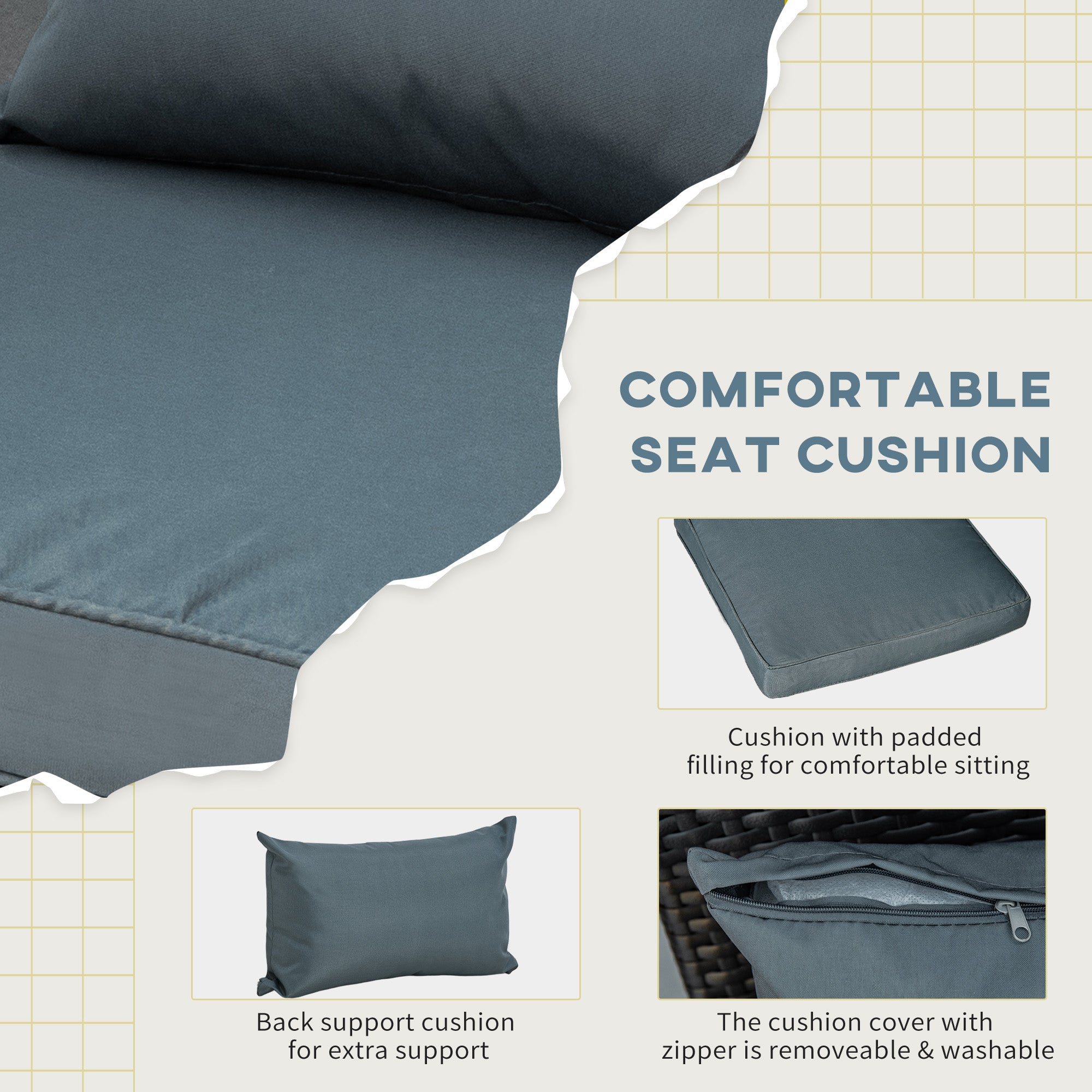 Outsunny Patio Wicker Adirondack Chair, PE Rattan Outdoor Muskoka Chair, Fire Pit Chair with Cushions for Patio, Garden, Backyard, Poolside, Balcony, Deck, Light Grey