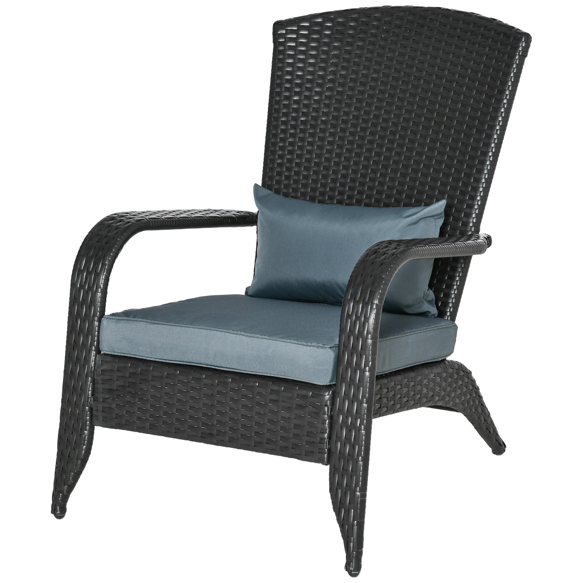 Outsunny Patio Wicker Adirondack Chair, PE Rattan Outdoor Muskoka Chair, Fire Pit Chair with Cushions for Patio, Garden, Backyard, Poolside, Balcony, Deck, Light Grey