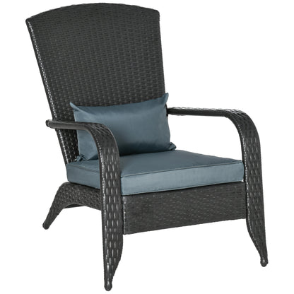 Outsunny Patio Wicker Adirondack Chair, PE Rattan Outdoor Muskoka Chair, Fire Pit Chair with Cushions for Patio, Garden, Backyard, Poolside, Balcony, Deck, Light Grey