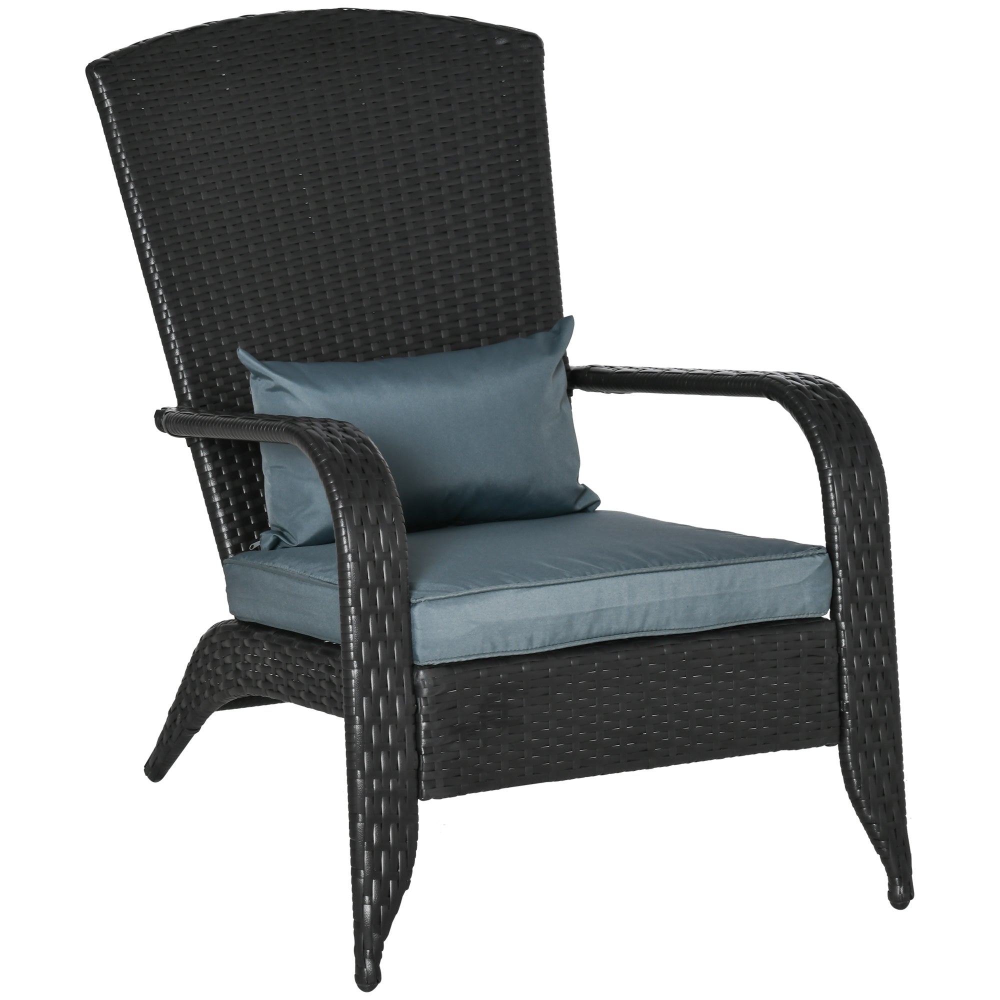 Outsunny Patio Wicker Adirondack Chair, PE Rattan Outdoor Muskoka Chair, Fire Pit Chair with Cushions for Patio, Garden, Backyard, Poolside, Balcony, Deck, Light Grey