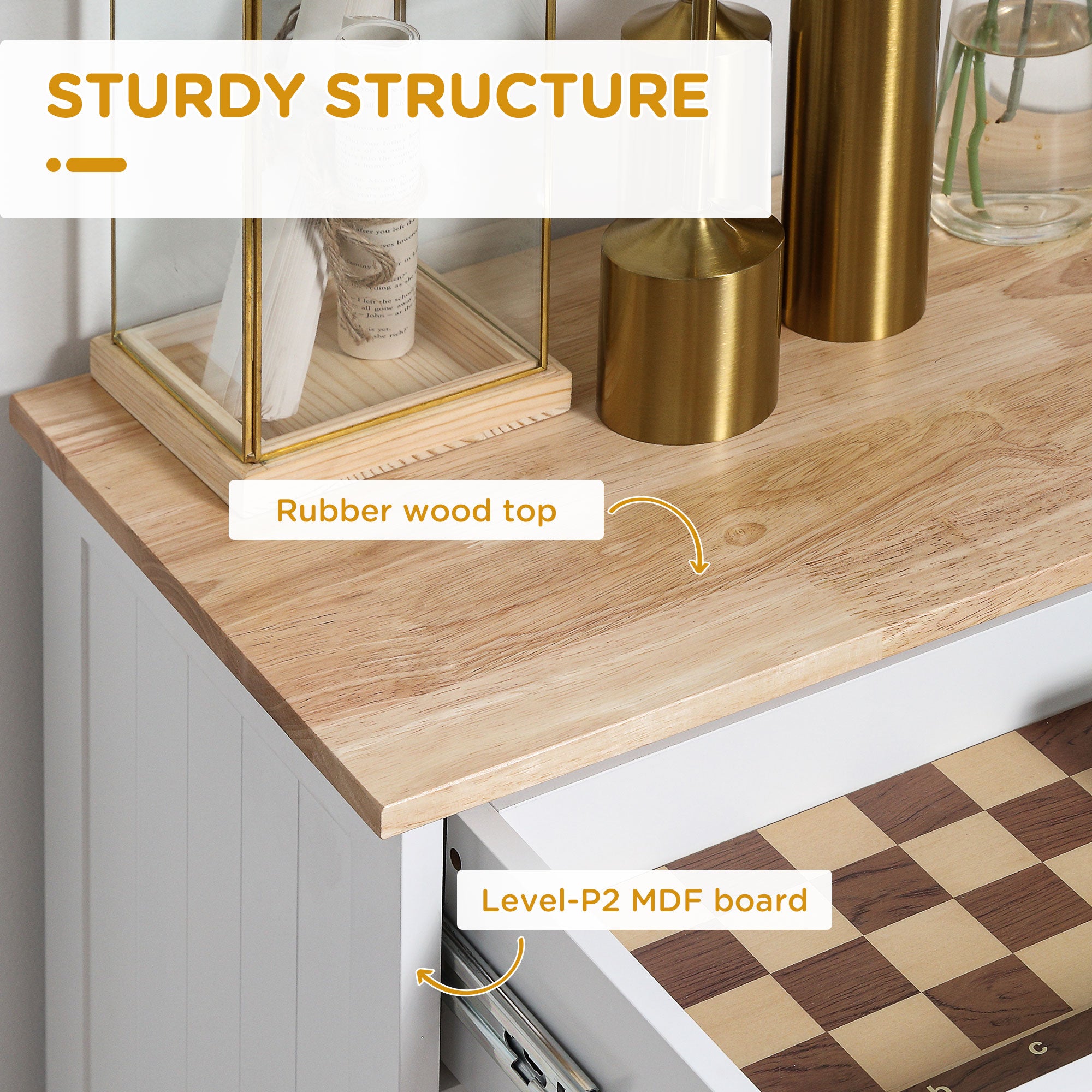 HOMCOM Tilt Out Trash Cabinet, Hidden Garbage Bin Cabinet with Drawer and Solid Wood Countertop, Free Standing Kitchen Trash Can Holder, White