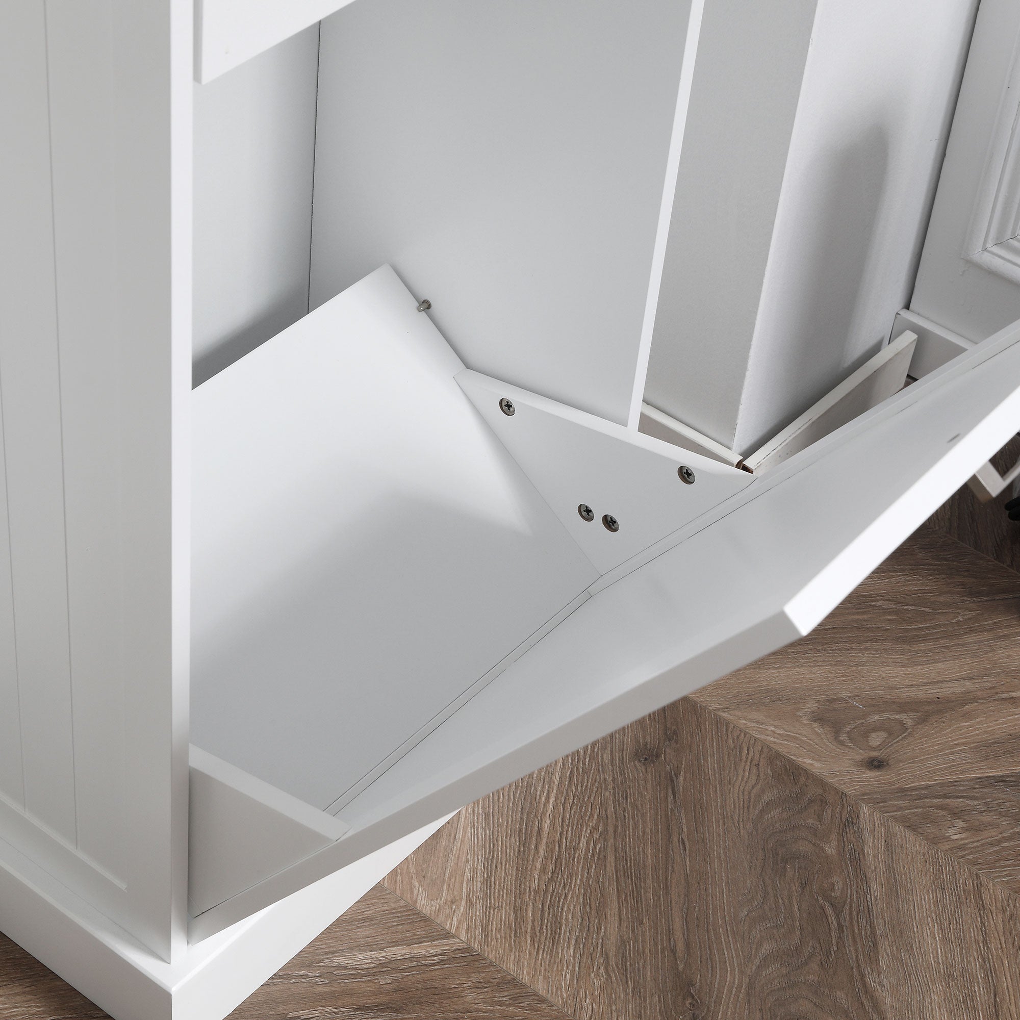 HOMCOM Tilt Out Trash Cabinet, Hidden Garbage Bin Cabinet with Drawer and Solid Wood Countertop, Free Standing Kitchen Trash Can Holder, White
