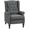 HOMCOM Push Back Recliner Chair, Fabric Reclining Chair, Tufted Wingback Chair with Nail Head Trim, Footrest, Solid Wood Legs for Living Room, Dark Grey