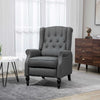 HOMCOM Push Back Recliner Chair, Fabric Reclining Chair, Tufted Wingback Chair with Nail Head Trim, Footrest, Solid Wood Legs for Living Room, Dark Grey