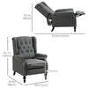 HOMCOM Push Back Recliner Chair, Fabric Reclining Chair, Tufted Wingback Chair with Nail Head Trim, Footrest, Solid Wood Legs for Living Room, Dark Grey