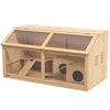 PawHut Wooden Hamster Cage, 33.5"L Hamster Habitat, Small Animal Cage for Syrian Drawf Hamster Gerbils Mice with Suspension Bridge, Ladders, Openable Top, Platform, Natural Wood