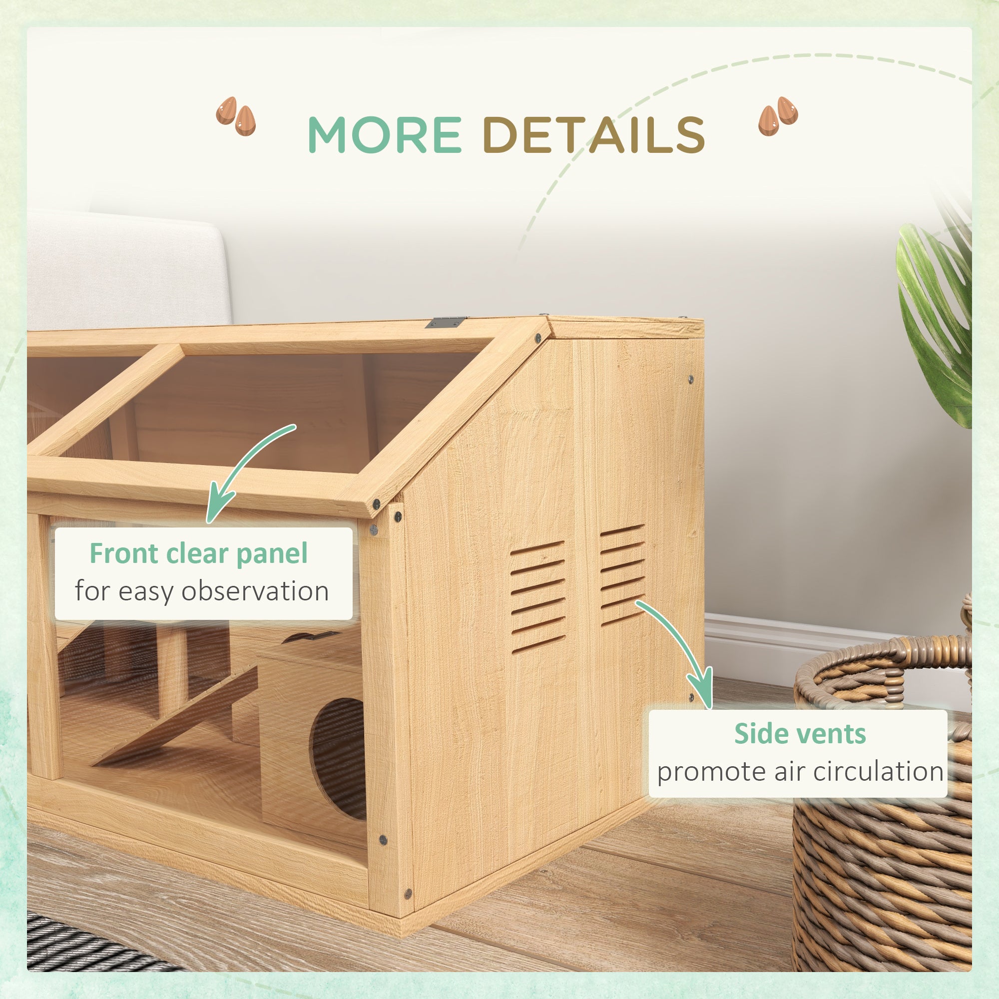 PawHut Wooden Hamster Cage, 33.5"L Hamster Habitat, Small Animal Cage for Syrian Drawf Hamster Gerbils Mice with Suspension Bridge, Ladders, Openable Top, Platform, Natural Wood