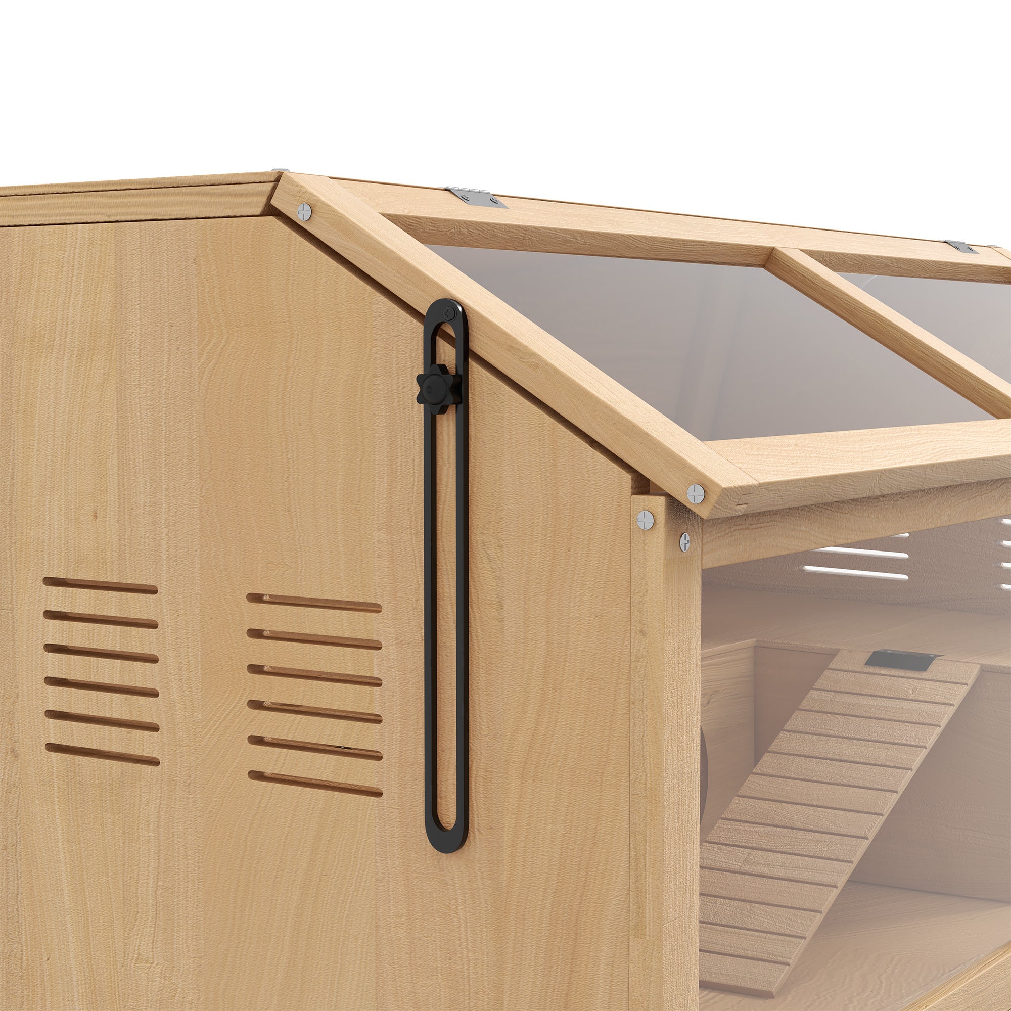 PawHut Wooden Hamster Cage, 33.5"L Hamster Habitat, Small Animal Cage for Syrian Drawf Hamster Gerbils Mice with Suspension Bridge, Ladders, Openable Top, Platform, Natural Wood