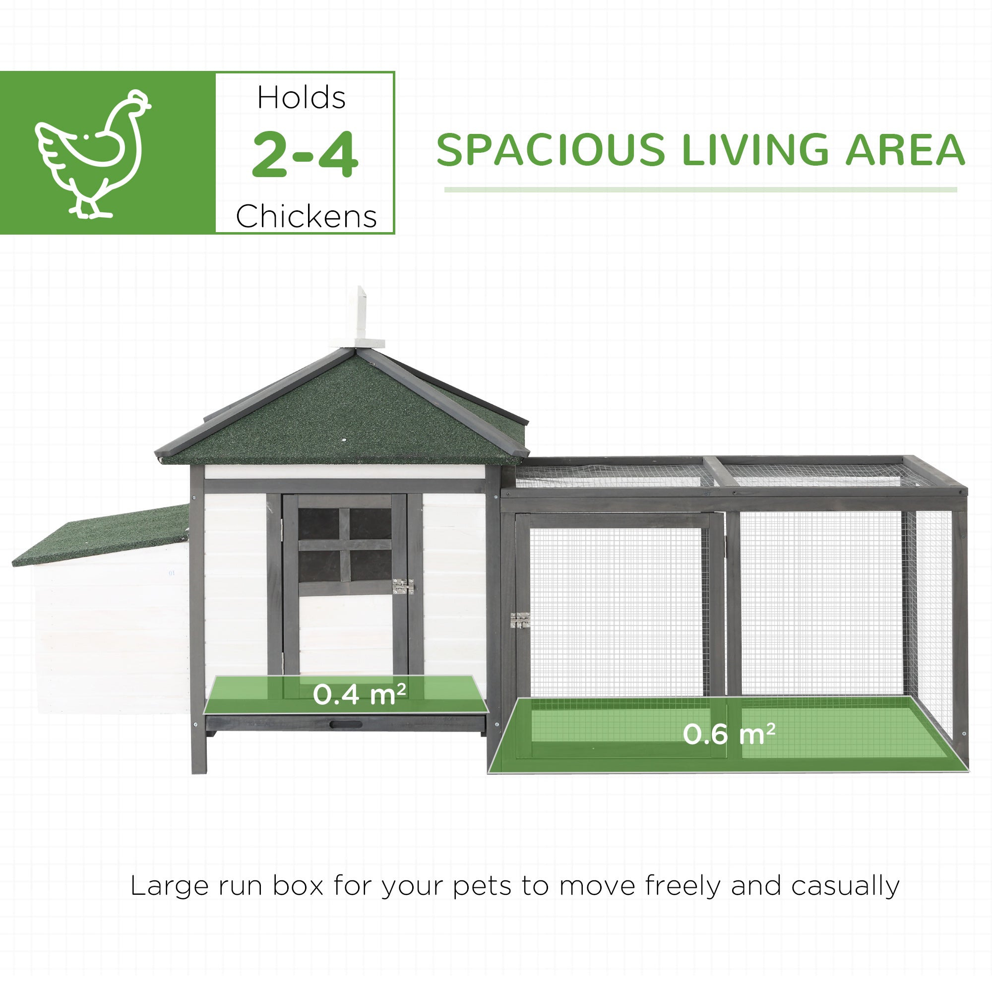 PawHut Chicken Coop with Chicken Run, Outdoor Hen House Poultry Cage with Nesting Box, Openable Top, 196 x 76 x 97cm, Grey