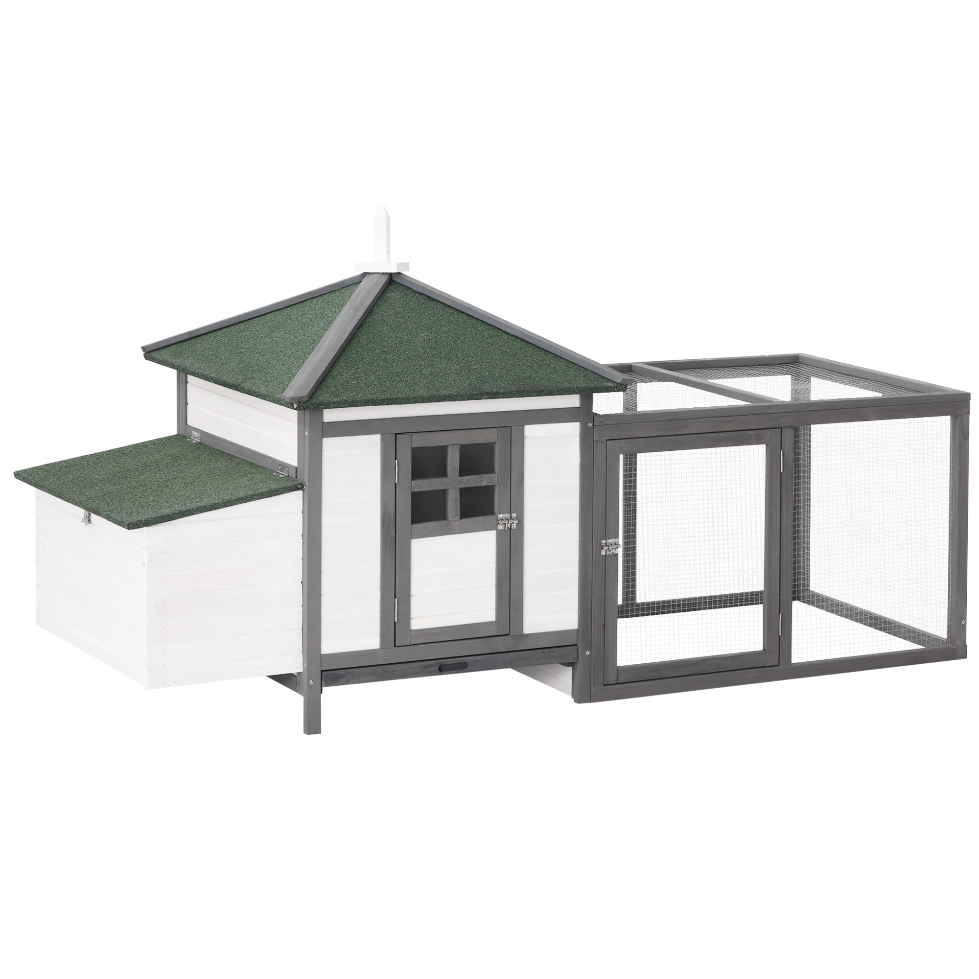 PawHut Chicken Coop with Chicken Run, Outdoor Hen House Poultry Cage with Nesting Box, Openable Top, 196 x 76 x 97cm, Grey