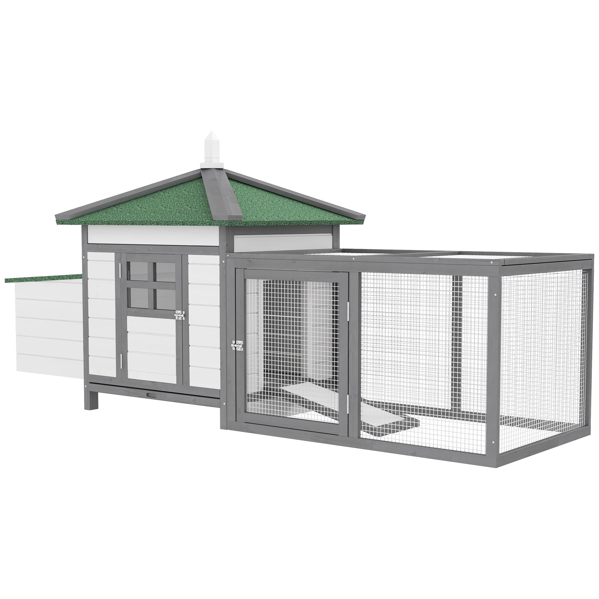 PawHut 77" Chicken Coop Hen House Rabbit Hutch Poultry Cage Pen Outdoor Backyard with Nesting Box Run White and Dark gray