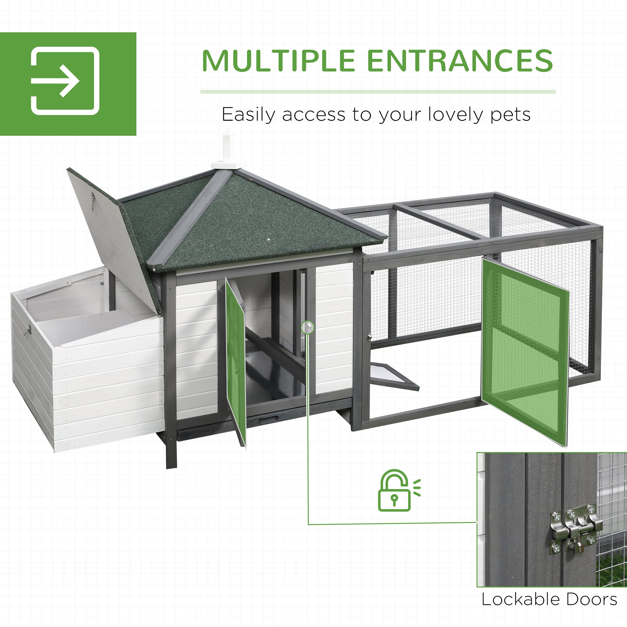 PawHut Chicken Coop with Chicken Run, Outdoor Hen House Poultry Cage with Nesting Box, Openable Top, 196 x 76 x 97cm, Grey