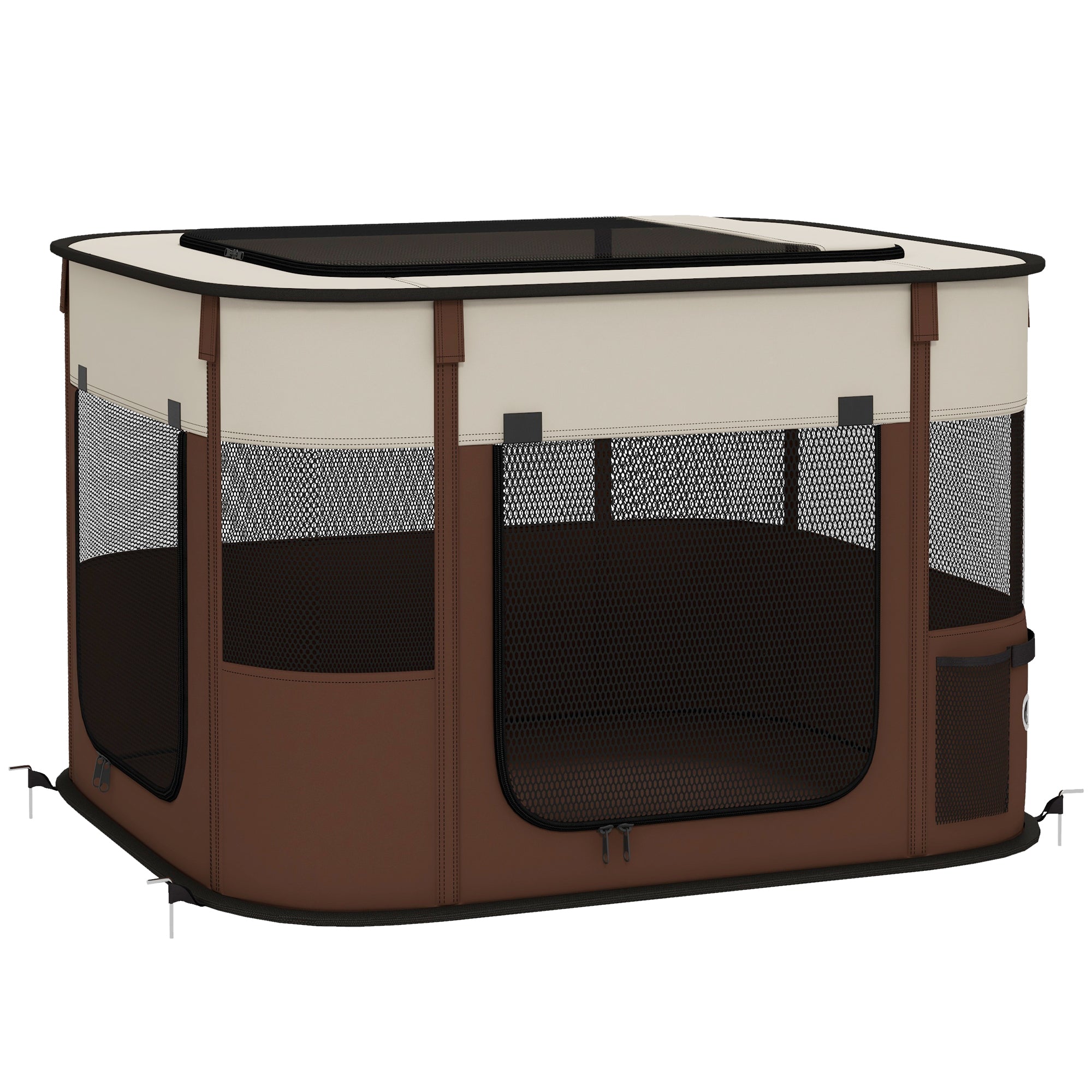 PawHut Dog Pen, Pet Playpen, Portable Foldable Dog Cat Playpen Soft Dog Cage with Storage Bag for Puppies, Rabbits, Kittens, Guinea Pigs, 74 x 60 x 45cm - Brown