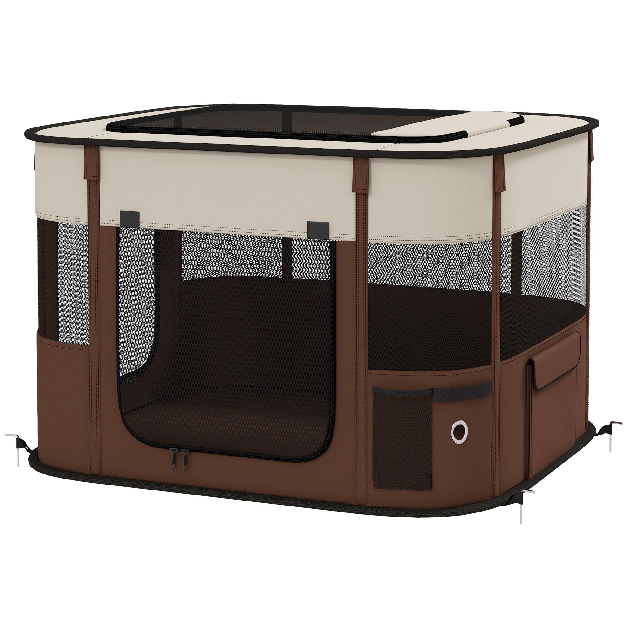 PawHut Dog Pen, Pet Playpen, Portable Foldable Dog Cat Playpen Soft Dog Cage with Storage Bag for Puppies, Rabbits, Kittens, Guinea Pigs, 74 x 60 x 45cm - Brown