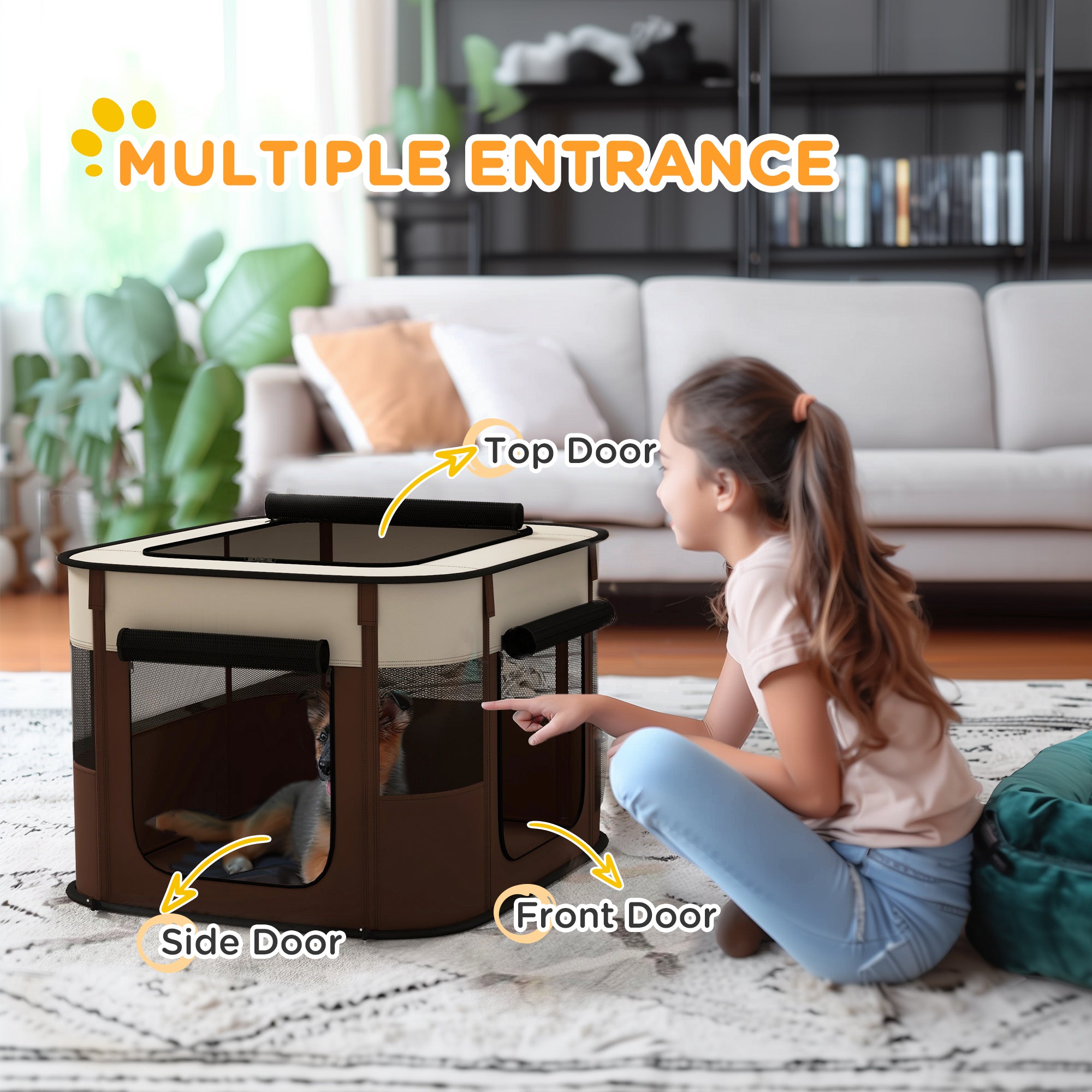 PawHut Dog Pen, Pet Playpen, Portable Foldable Dog Cat Playpen Soft Dog Cage with Storage Bag for Puppies, Rabbits, Kittens, Guinea Pigs, 74 x 60 x 45cm - Brown