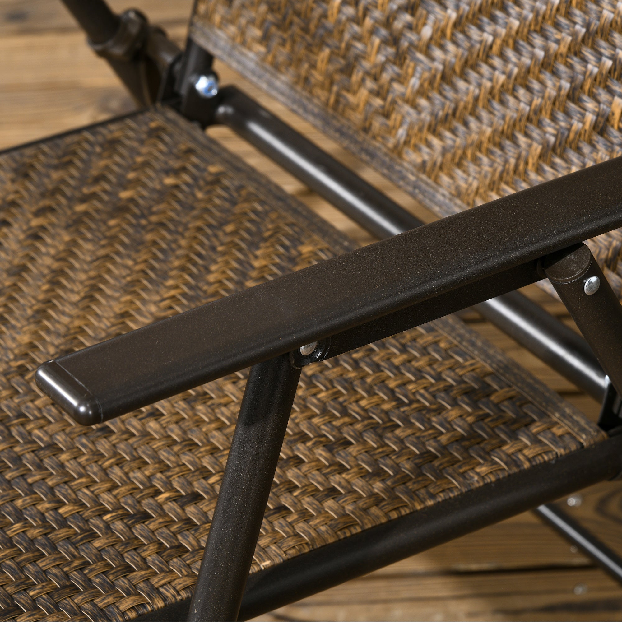 Outsunny 5 Pieces Outdoor Dining Set, Folding Rattan Patio Table and Chairs for 4 with Umbrella Hole, Tempered Glass Top, Dark Brown