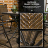 Outsunny 5 Pieces Outdoor Dining Set, Folding Rattan Patio Table and Chairs for 4 with Umbrella Hole, Tempered Glass Top, Dark Brown
