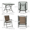 Outsunny 5 Pieces Outdoor Dining Set, Folding Rattan Patio Table and Chairs for 4 with Umbrella Hole, Tempered Glass Top, Dark Brown