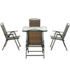 Outsunny 5 Pieces Outdoor Dining Set, Folding Rattan Patio Table and Chairs for 4 with Umbrella Hole, Tempered Glass Top, Dark Brown